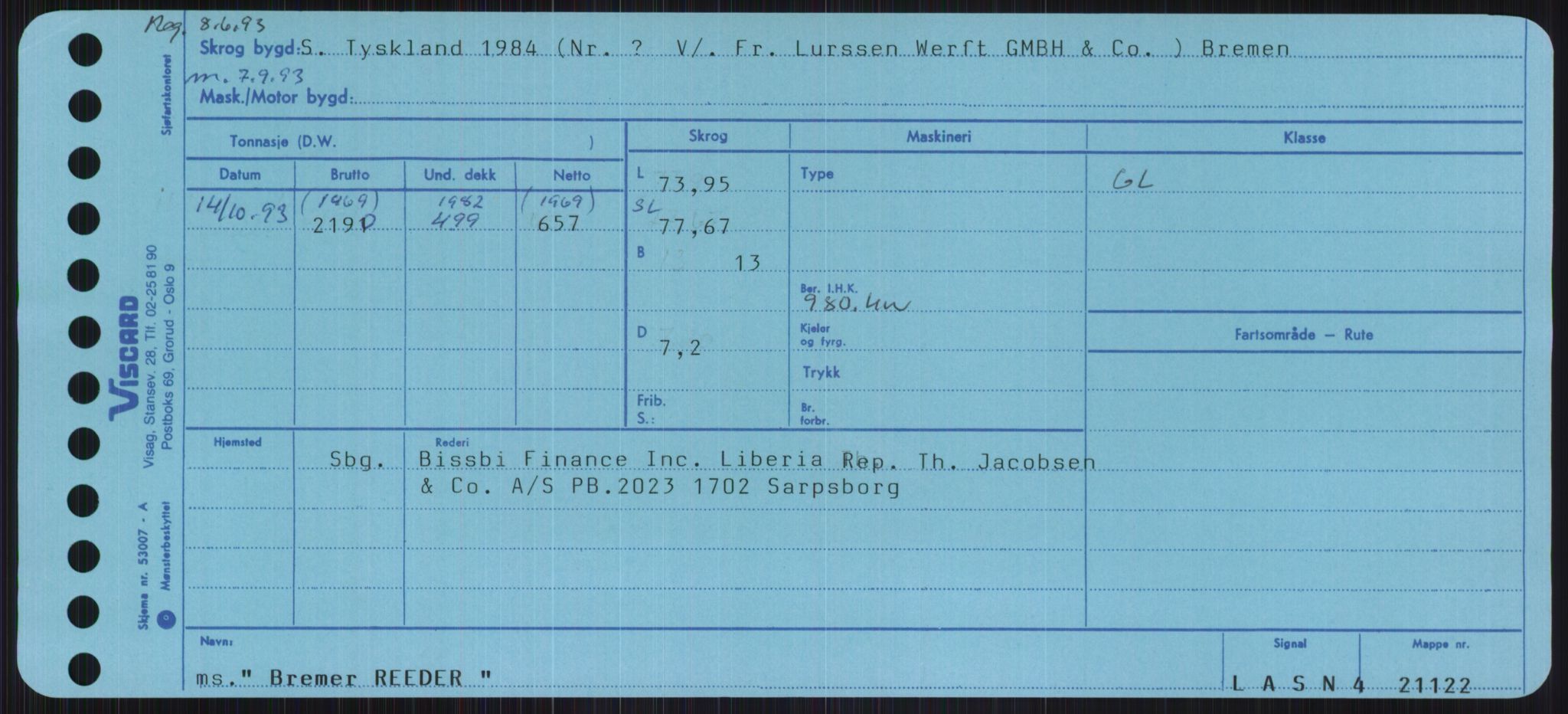 Sjøfartsdirektoratet med forløpere, Skipsmålingen, RA/S-1627/H/Ha/L0001/0002: Fartøy, A-Eig / Fartøy Bjør-Eig, p. 277