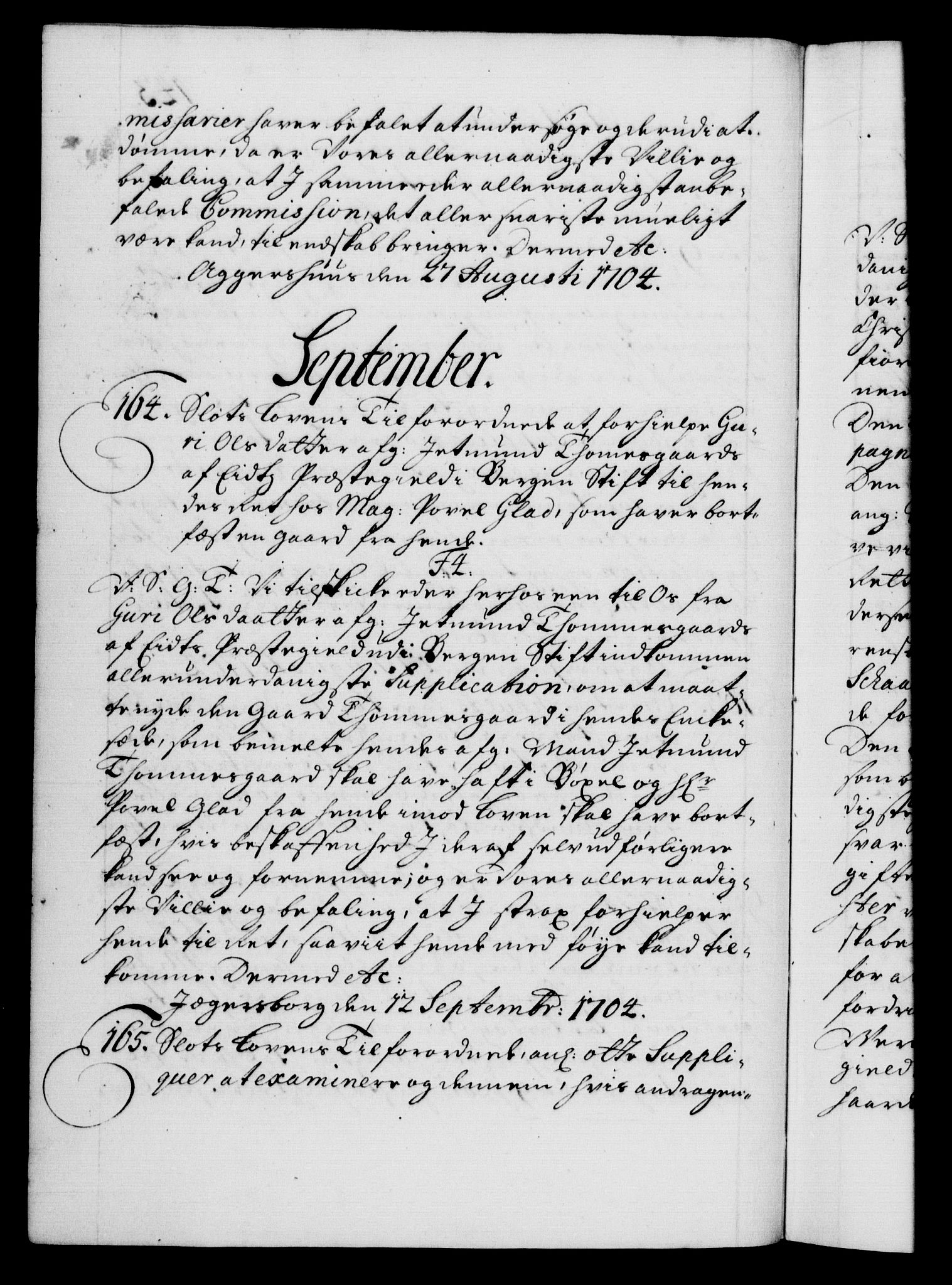 Danske Kanselli 1572-1799, AV/RA-EA-3023/F/Fc/Fca/Fcab/L0017: Norske tegnelser, 1704-1706, p. 143b
