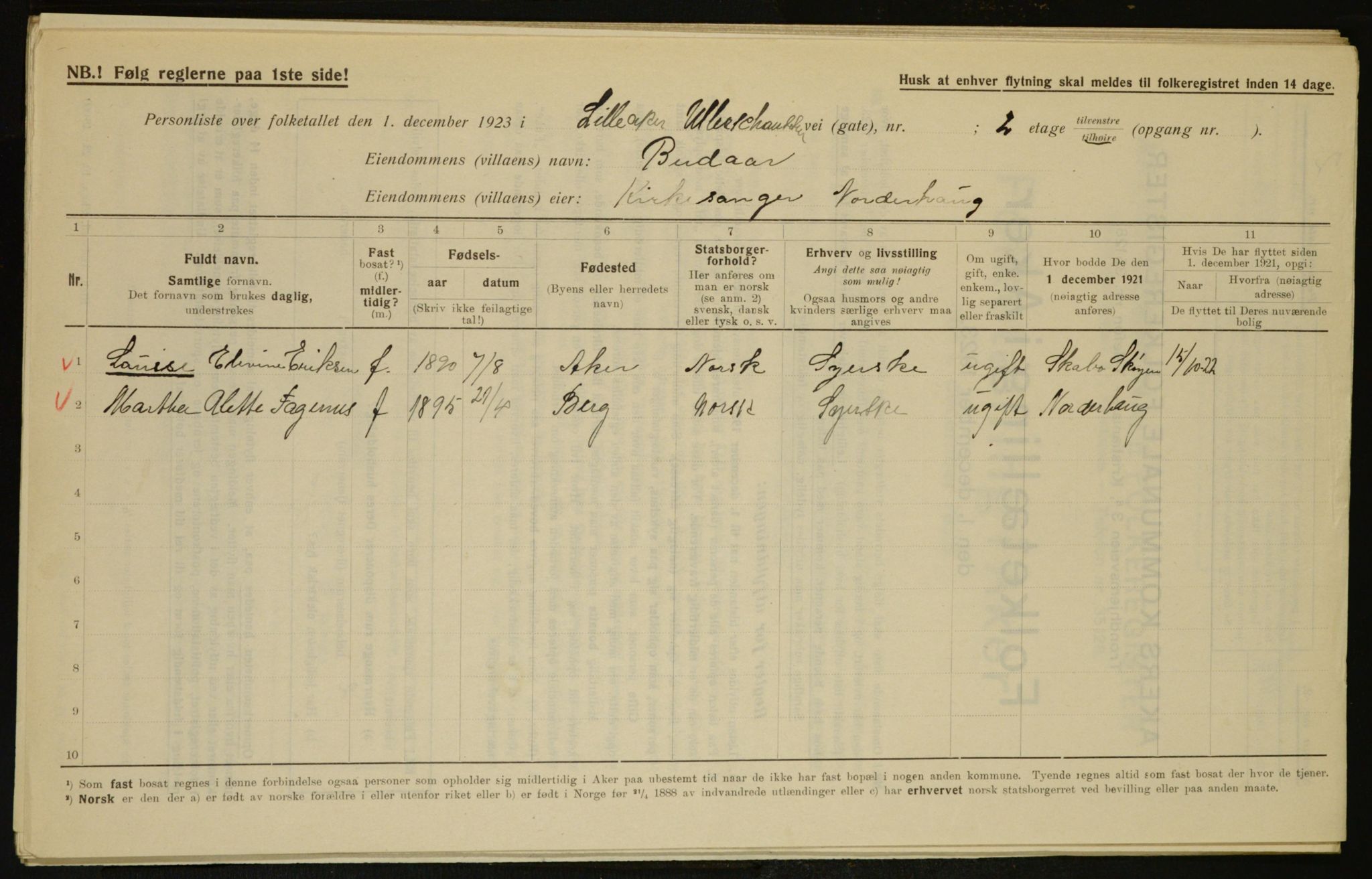 , Municipal Census 1923 for Aker, 1923, p. 6584