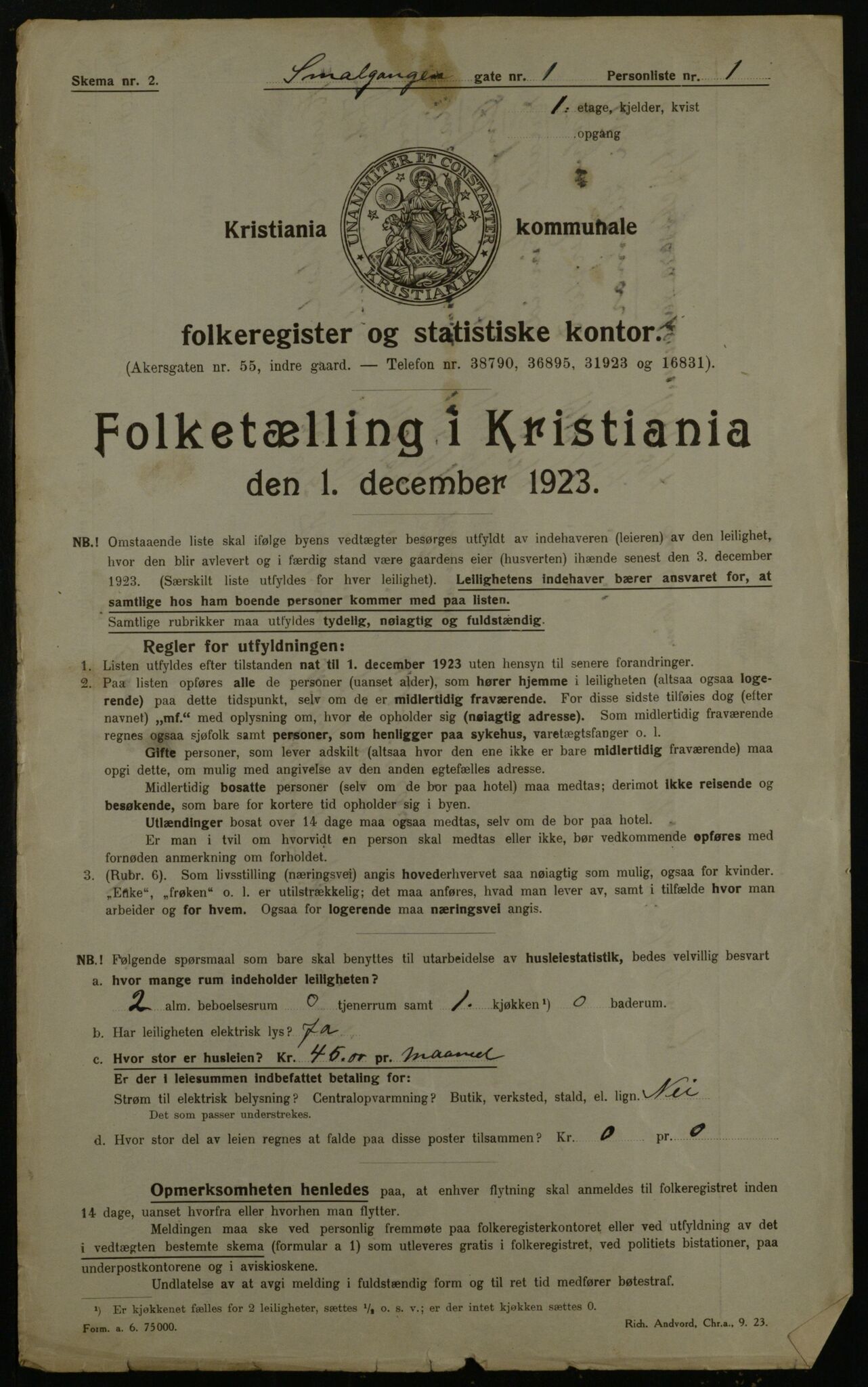 OBA, Municipal Census 1923 for Kristiania, 1923, p. 107085