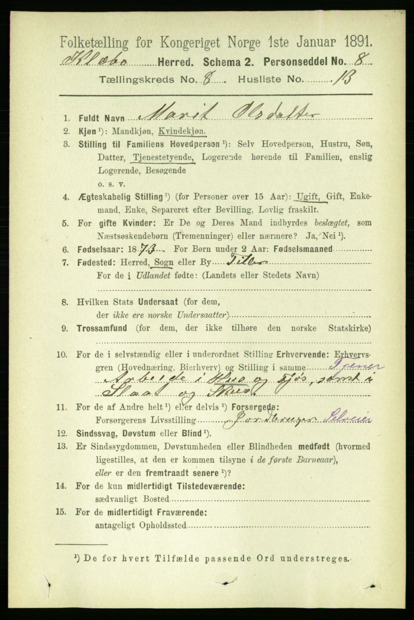 RA, 1891 census for 1662 Klæbu, 1891, p. 1618