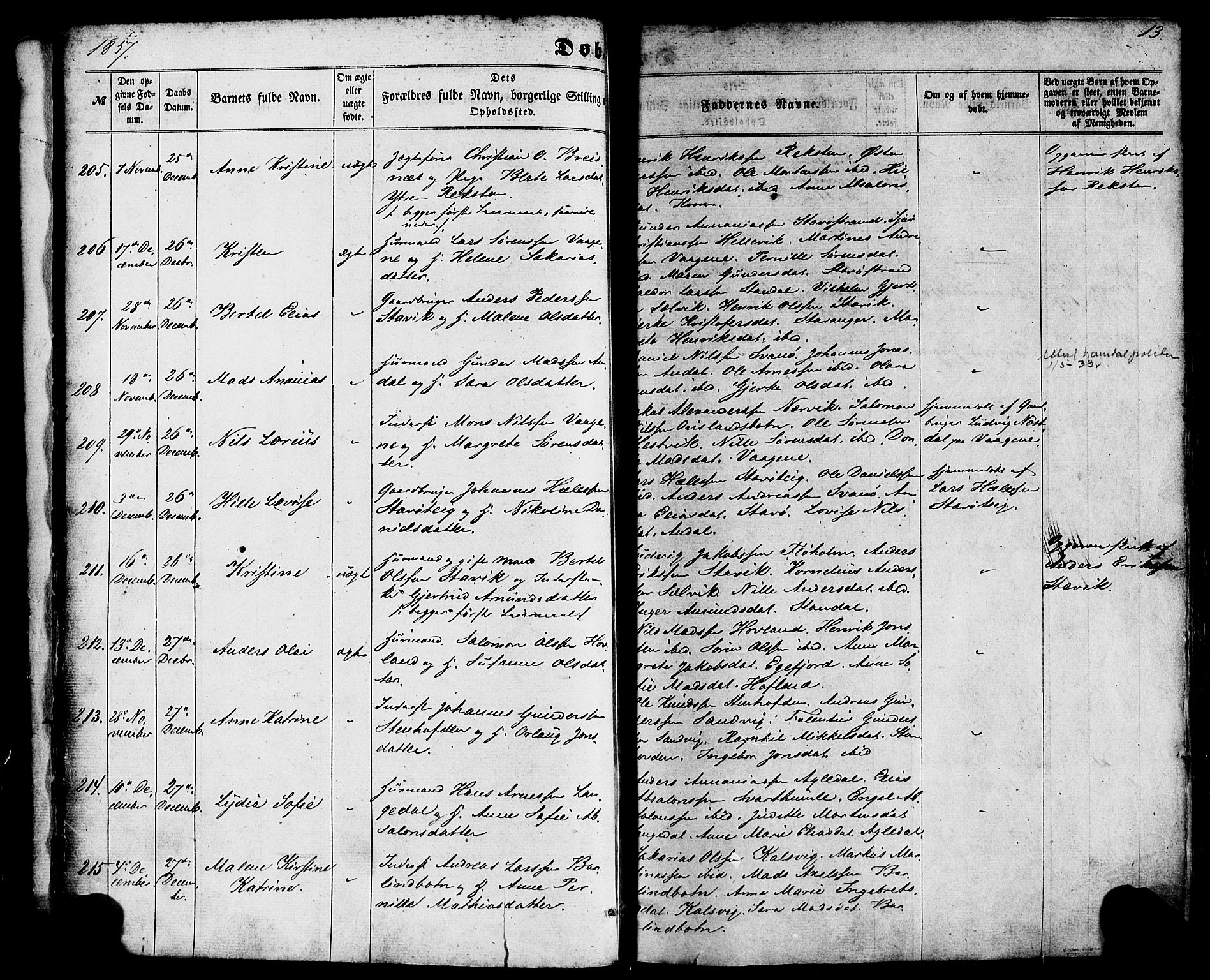 Kinn sokneprestembete, SAB/A-80801/H/Haa/Haaa/L0006: Parish register (official) no. A 6, 1857-1885, p. 13
