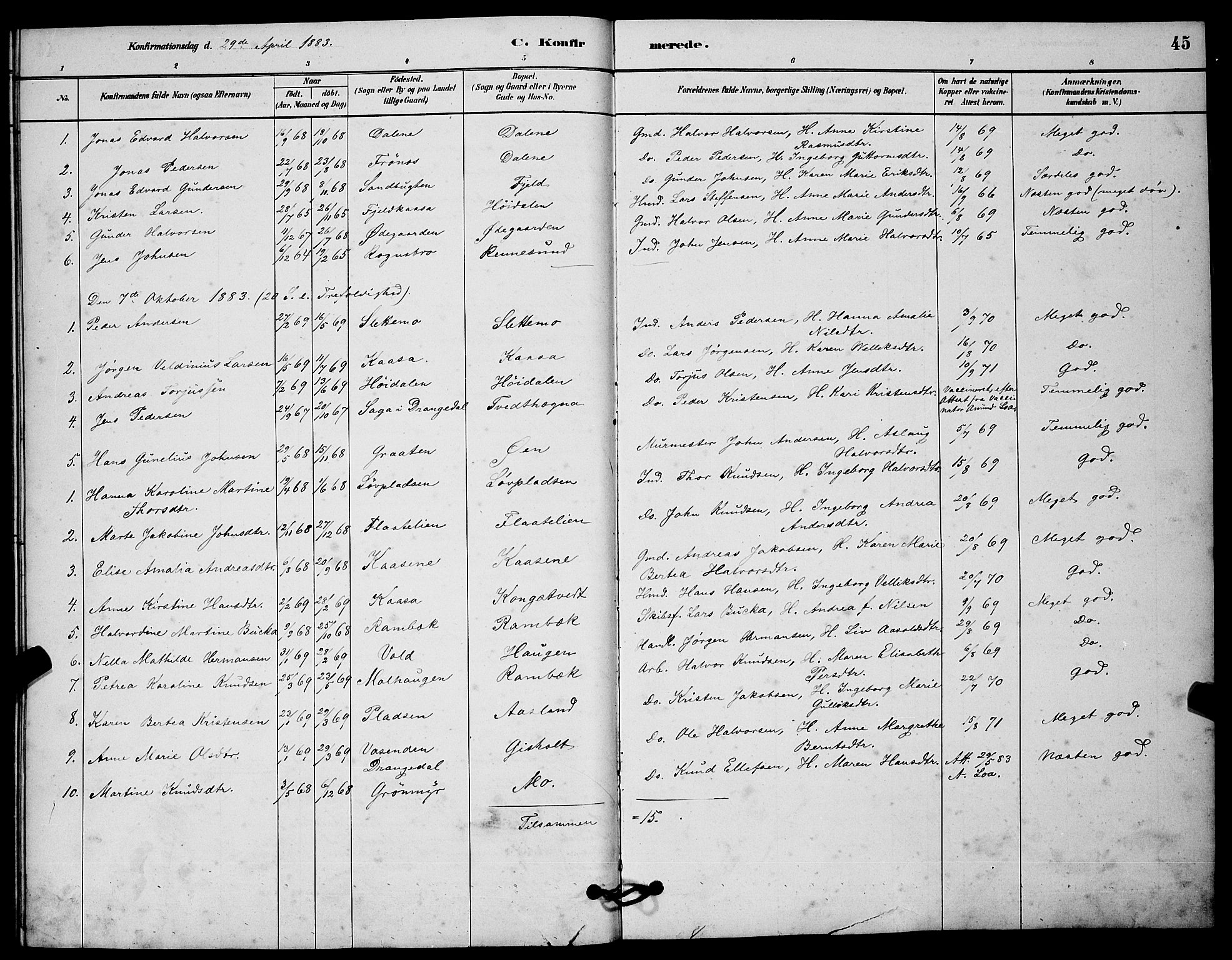 Solum kirkebøker, AV/SAKO-A-306/G/Gc/L0001: Parish register (copy) no. III 1, 1880-1902, p. 45
