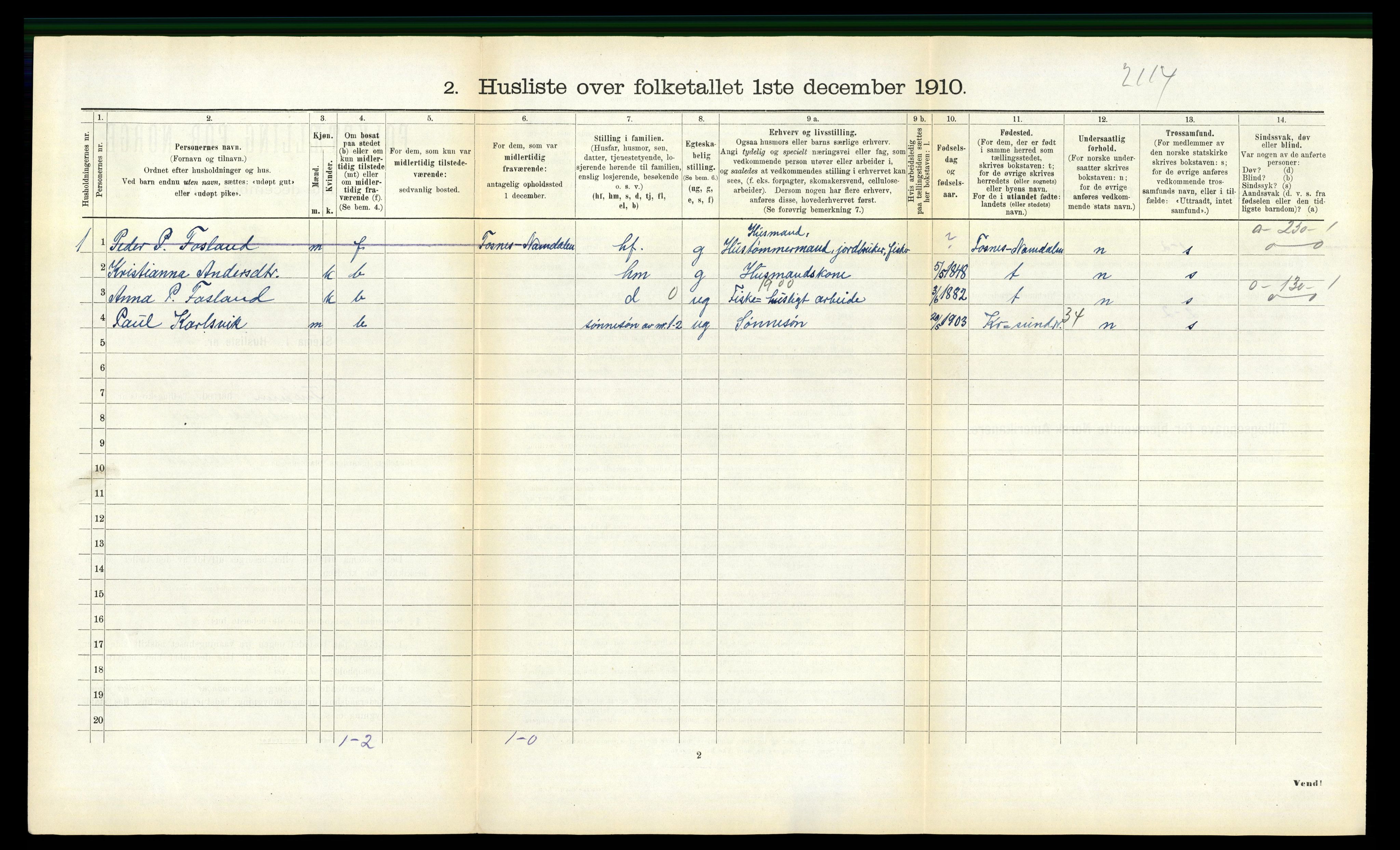 RA, 1910 census for Tustna, 1910, p. 293