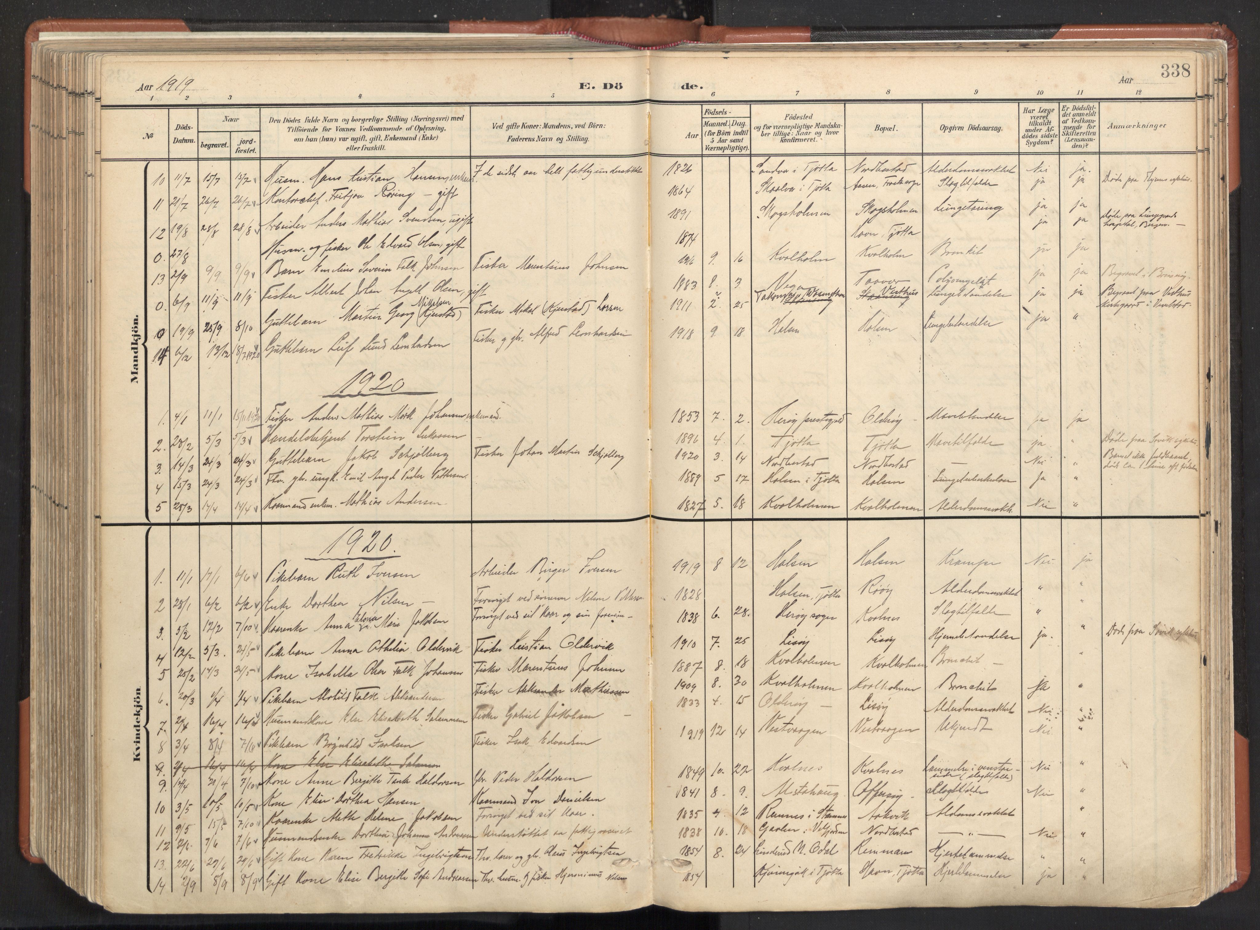 Ministerialprotokoller, klokkerbøker og fødselsregistre - Nordland, AV/SAT-A-1459/817/L0265: Parish register (official) no. 817A05, 1908-1944, p. 338