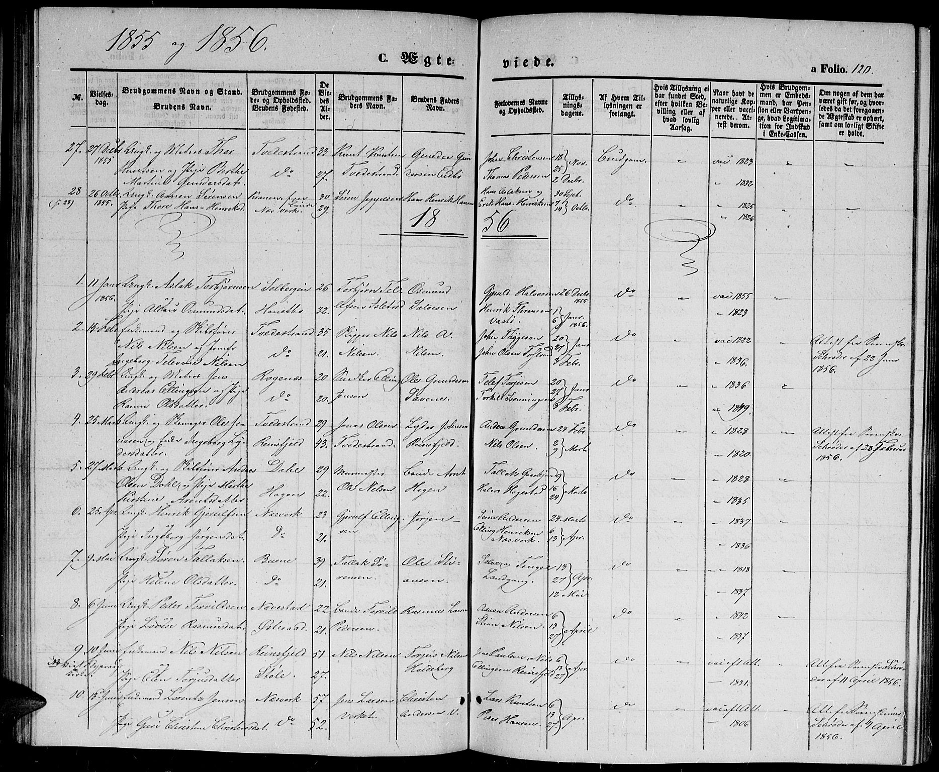 Holt sokneprestkontor, AV/SAK-1111-0021/F/Fb/L0007: Parish register (copy) no. B 7, 1849-1858, p. 120