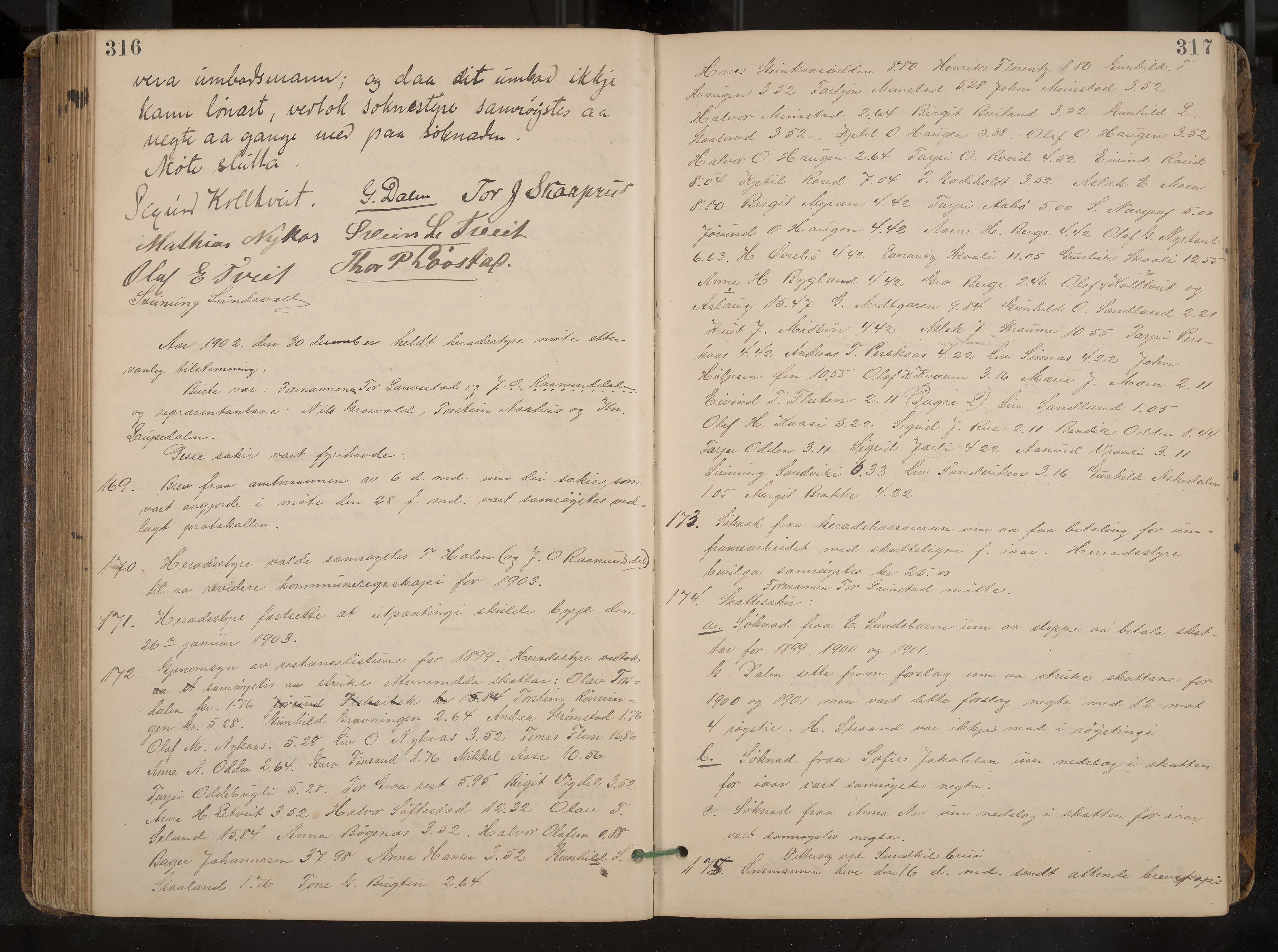 Kviteseid formannskap og sentraladministrasjon, IKAK/0829021/A/Aa/L0004: Møtebok, 1896-1911, p. 316-317