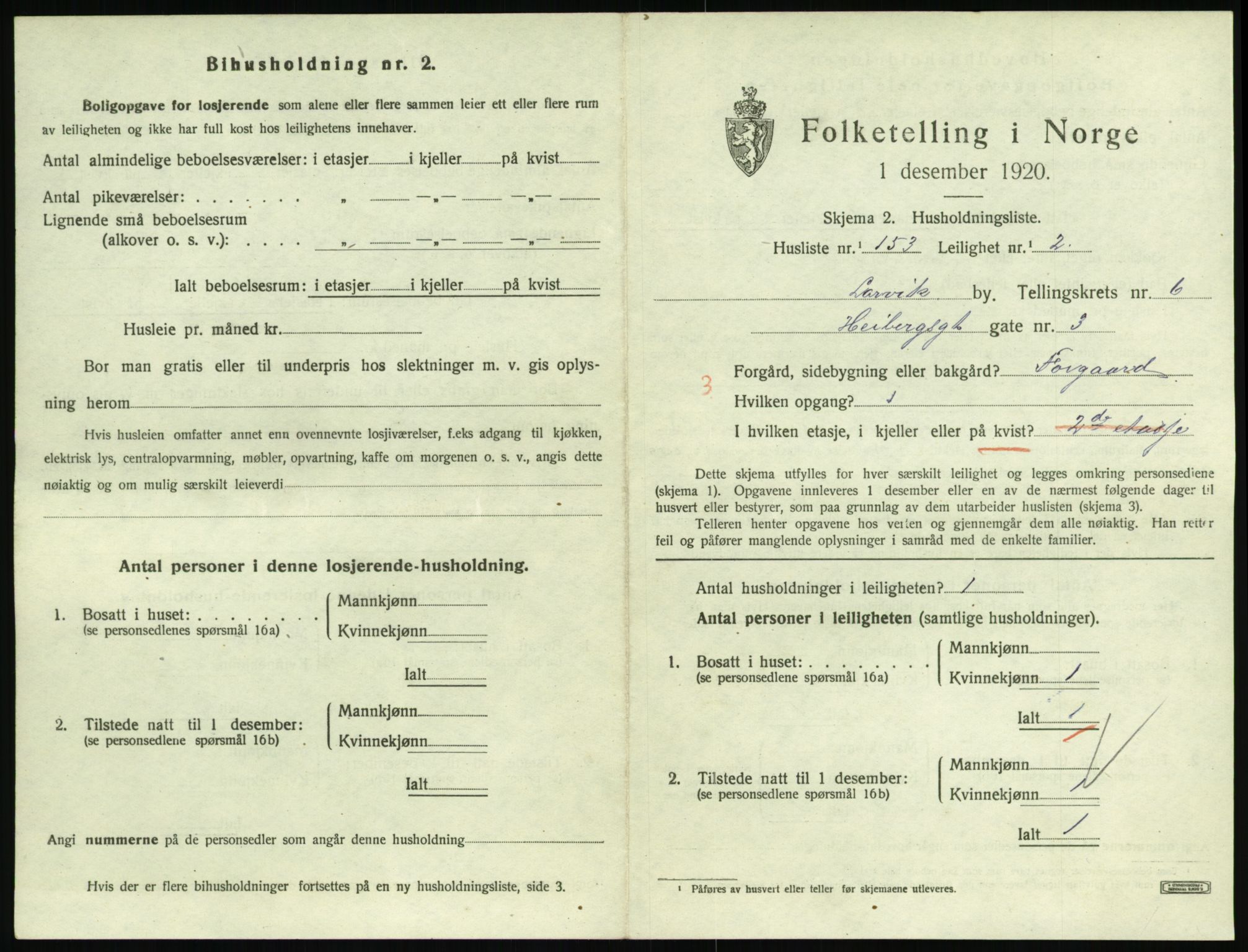 SAKO, 1920 census for Larvik, 1920, p. 5956