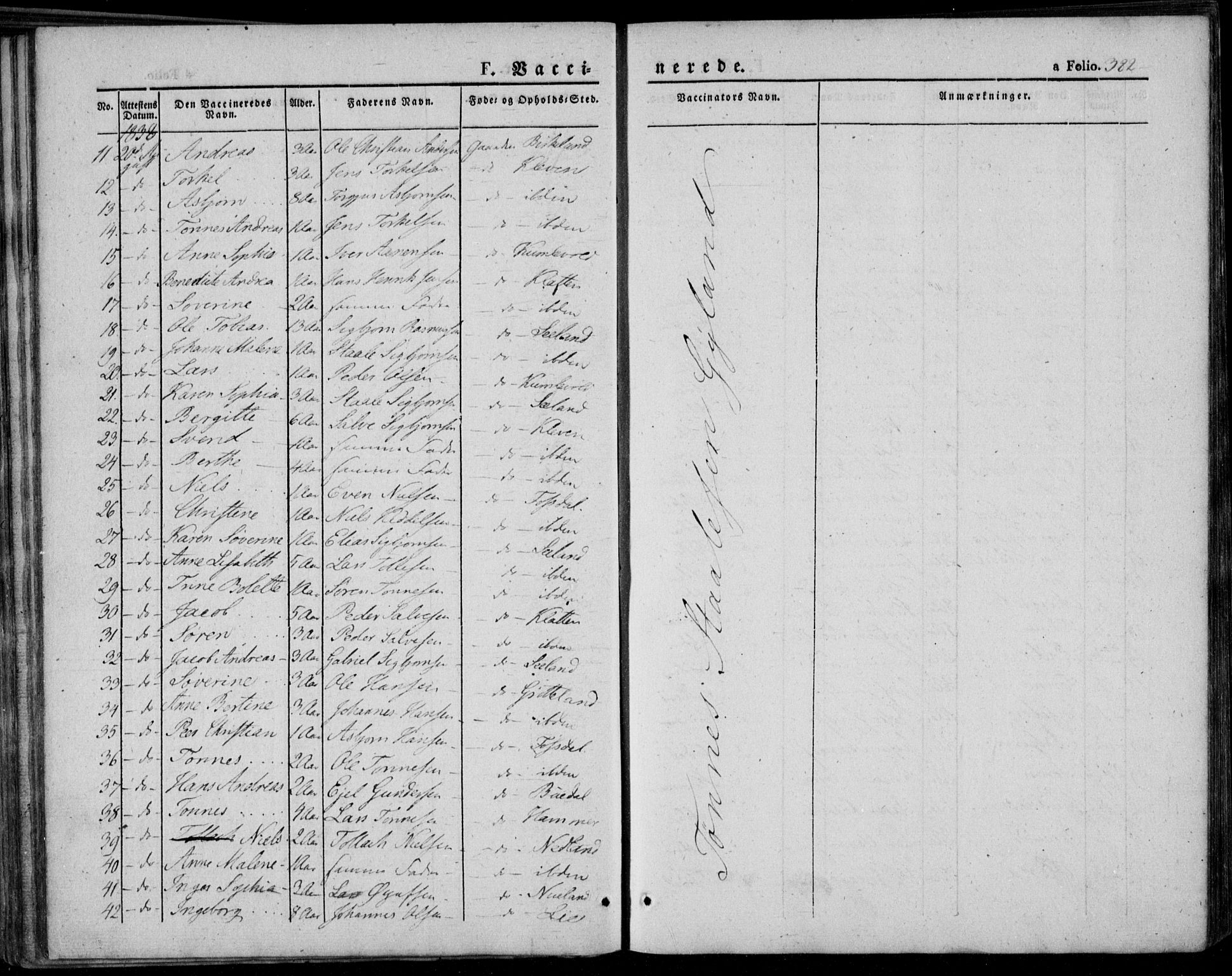 Bakke sokneprestkontor, SAK/1111-0002/F/Fa/Faa/L0004: Parish register (official) no. A 4, 1834-1846, p. 382