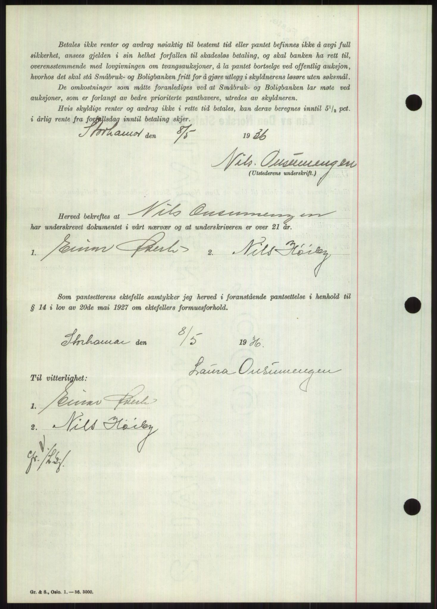 Nord-Hedmark sorenskriveri, SAH/TING-012/H/Hb/Hbf/L0001: Mortgage book no. B1, 1936-1936, Diary no: : 1151/1936