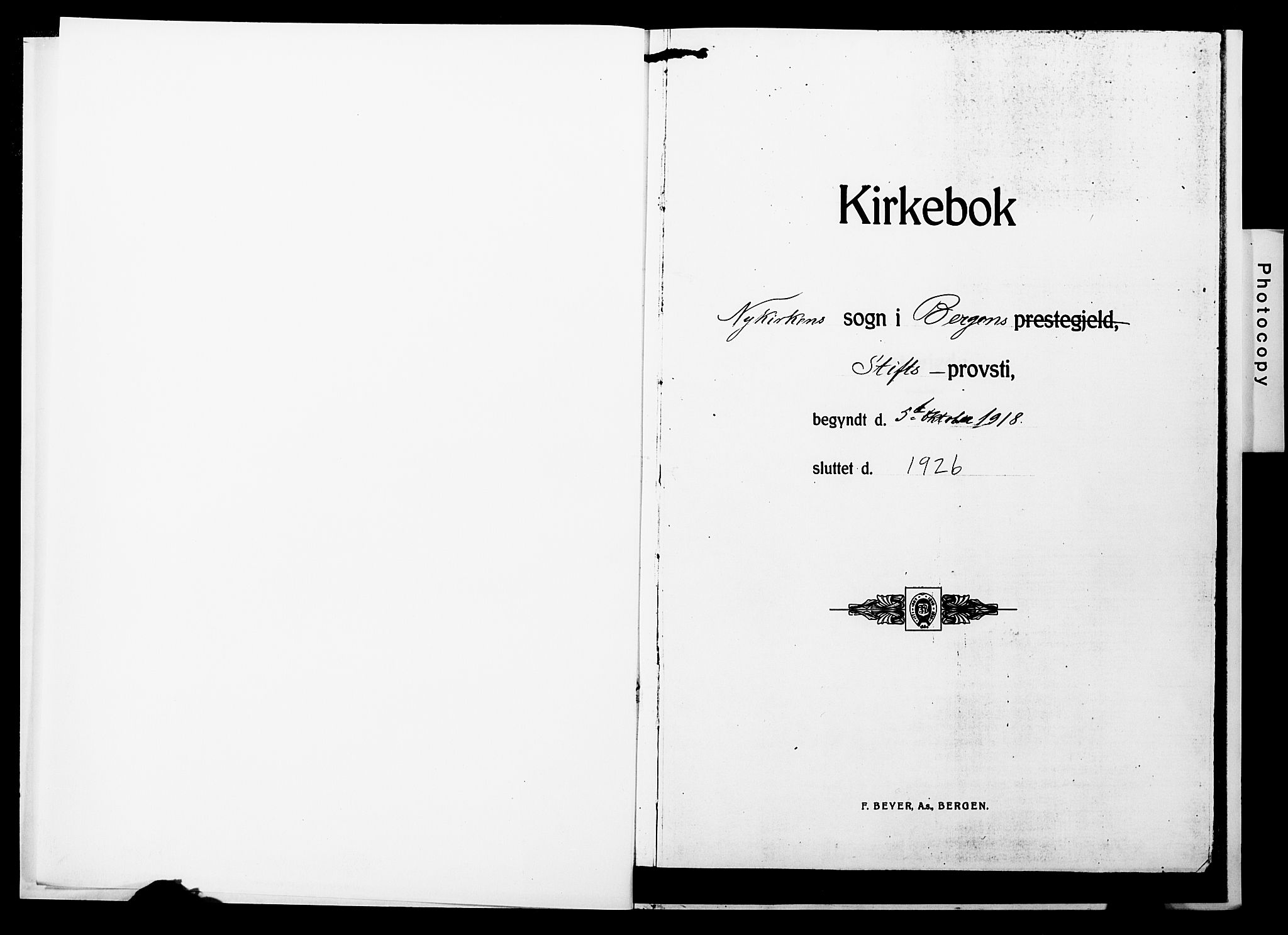 Nykirken Sokneprestembete, SAB/A-77101/H/Hab: Parish register (copy) no. D 5, 1918-1926