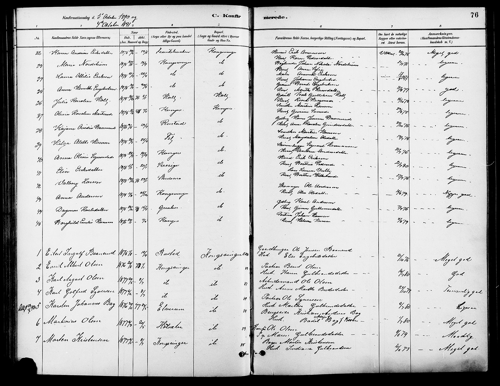 Vinger prestekontor, AV/SAH-PREST-024/H/Ha/Haa/L0013: Parish register (official) no. 13, 1881-1897, p. 76