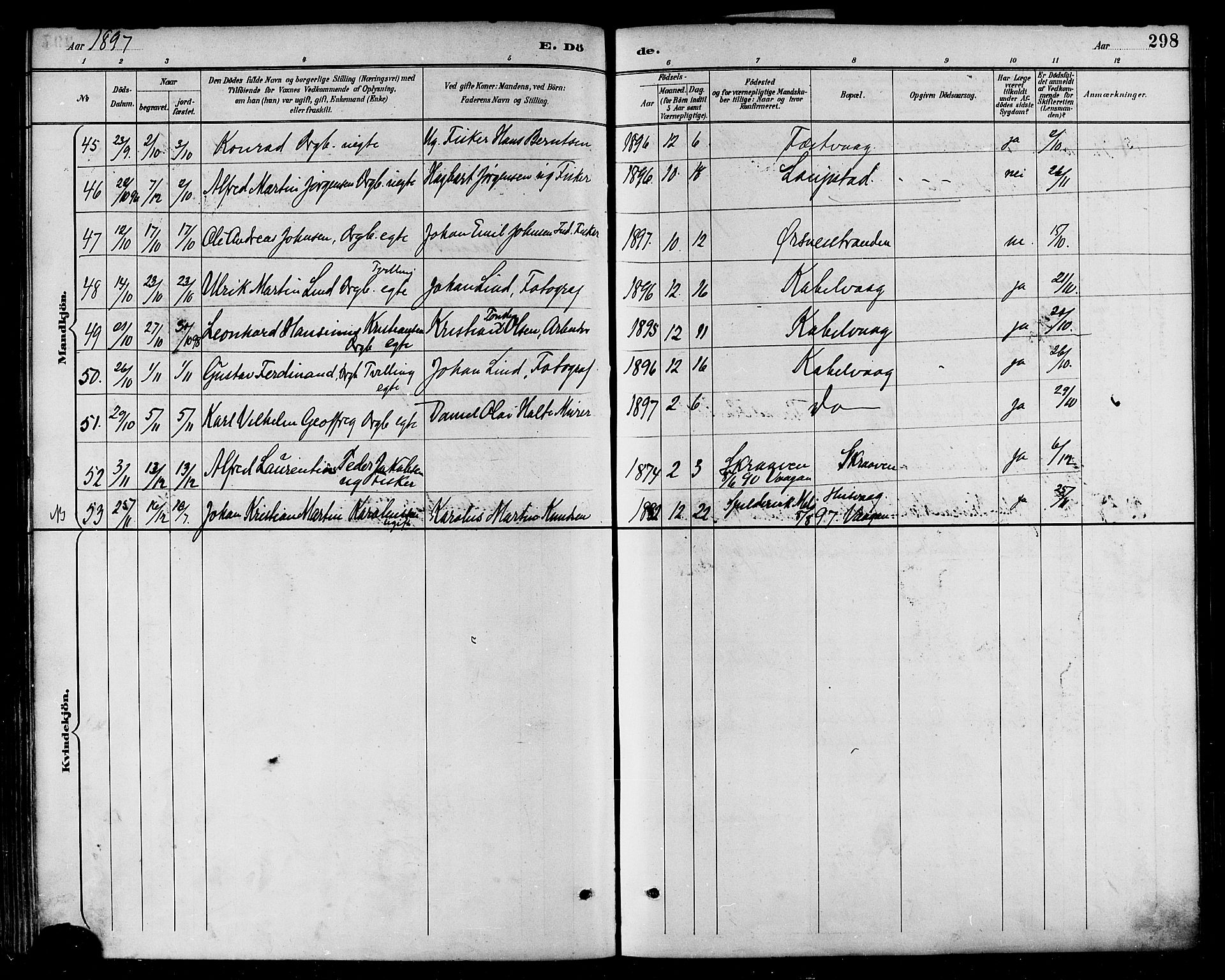 Ministerialprotokoller, klokkerbøker og fødselsregistre - Nordland, AV/SAT-A-1459/874/L1060: Parish register (official) no. 874A04, 1890-1899, p. 298