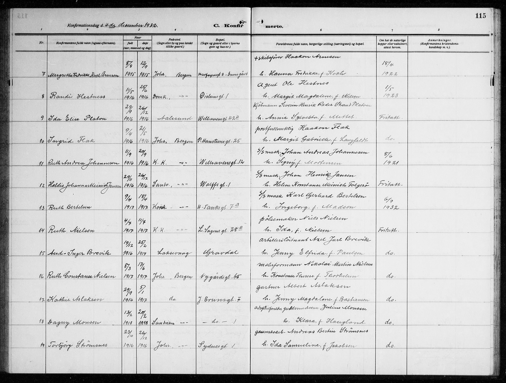 Johanneskirken sokneprestembete, AV/SAB-A-76001/H/Haa/L0010: Parish register (official) no. C 3, 1925-1935, p. 115