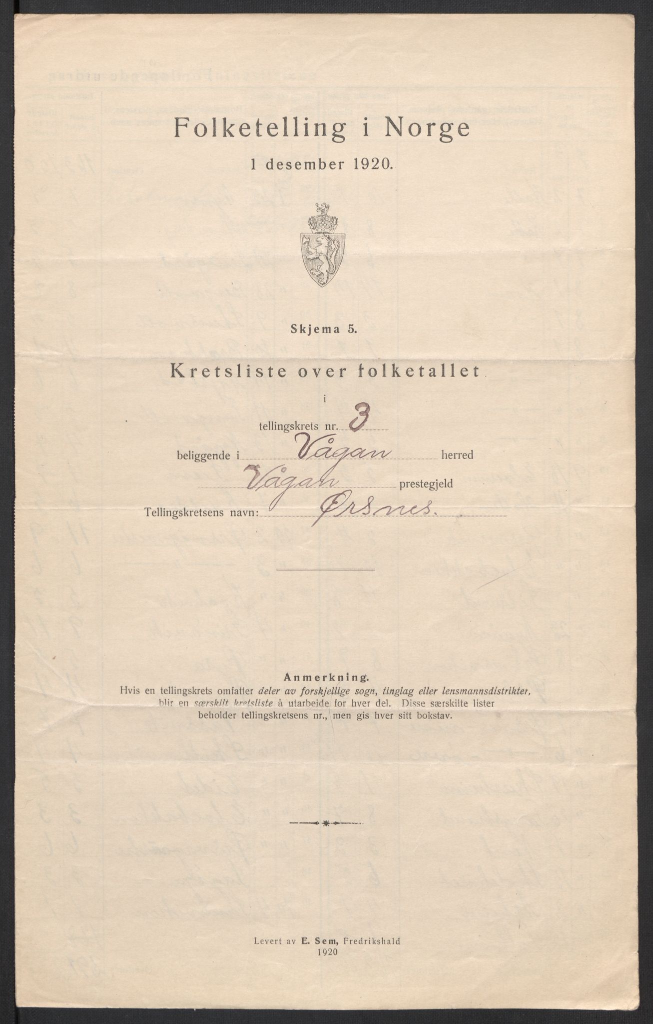 SAT, 1920 census for Vågan, 1920, p. 12