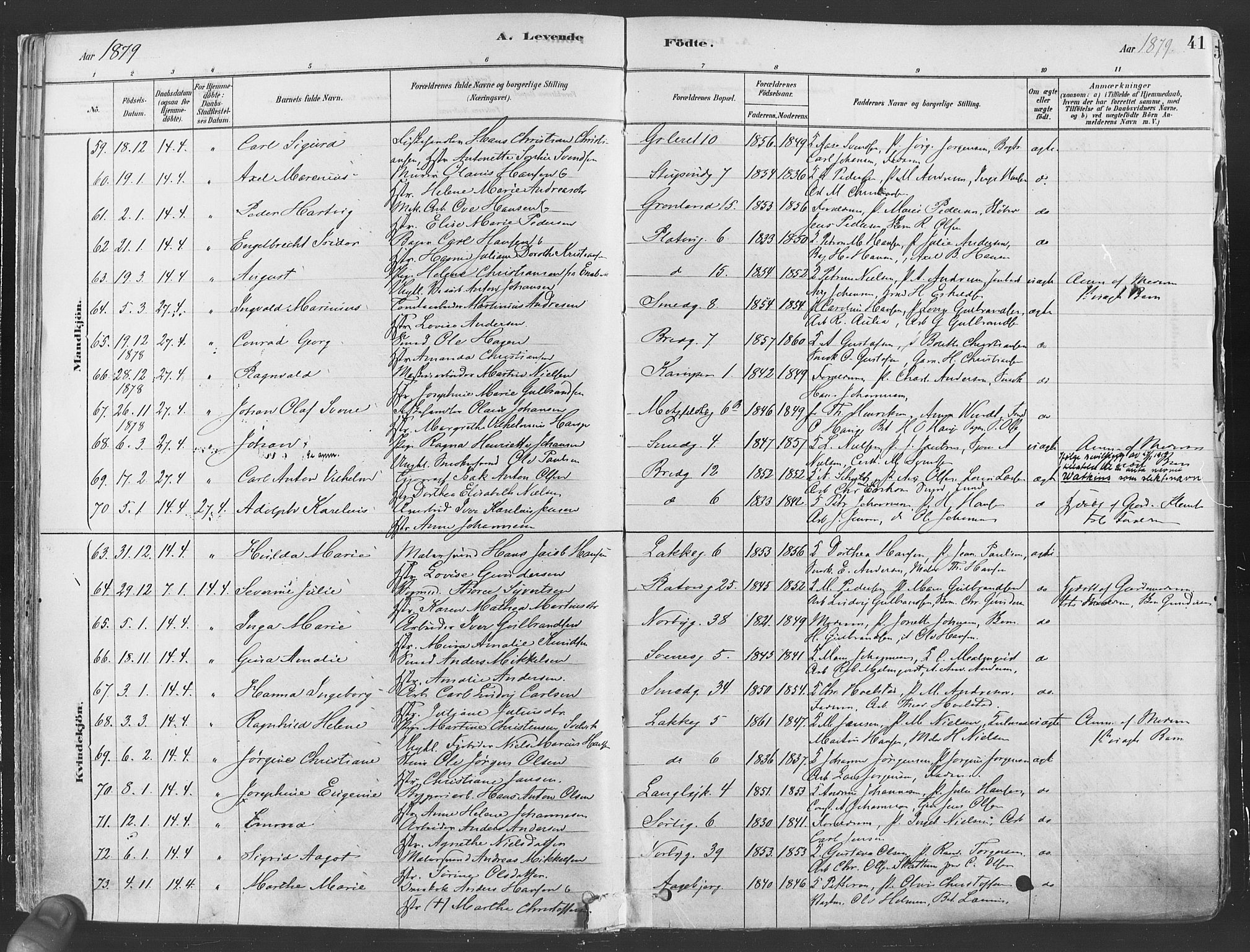 Grønland prestekontor Kirkebøker, SAO/A-10848/F/Fa/L0007: Parish register (official) no. 7, 1878-1888, p. 41
