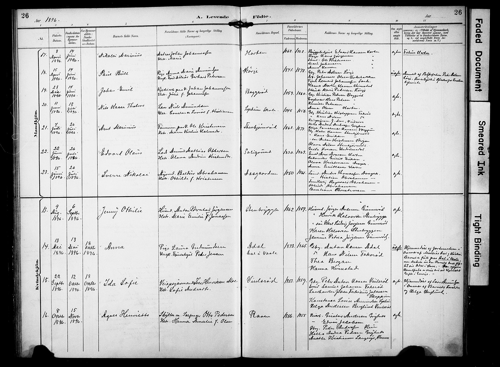 Borre kirkebøker, SAKO/A-338/F/Fa/L0010: Parish register (official) no. I 10, 1892-1896, p. 26