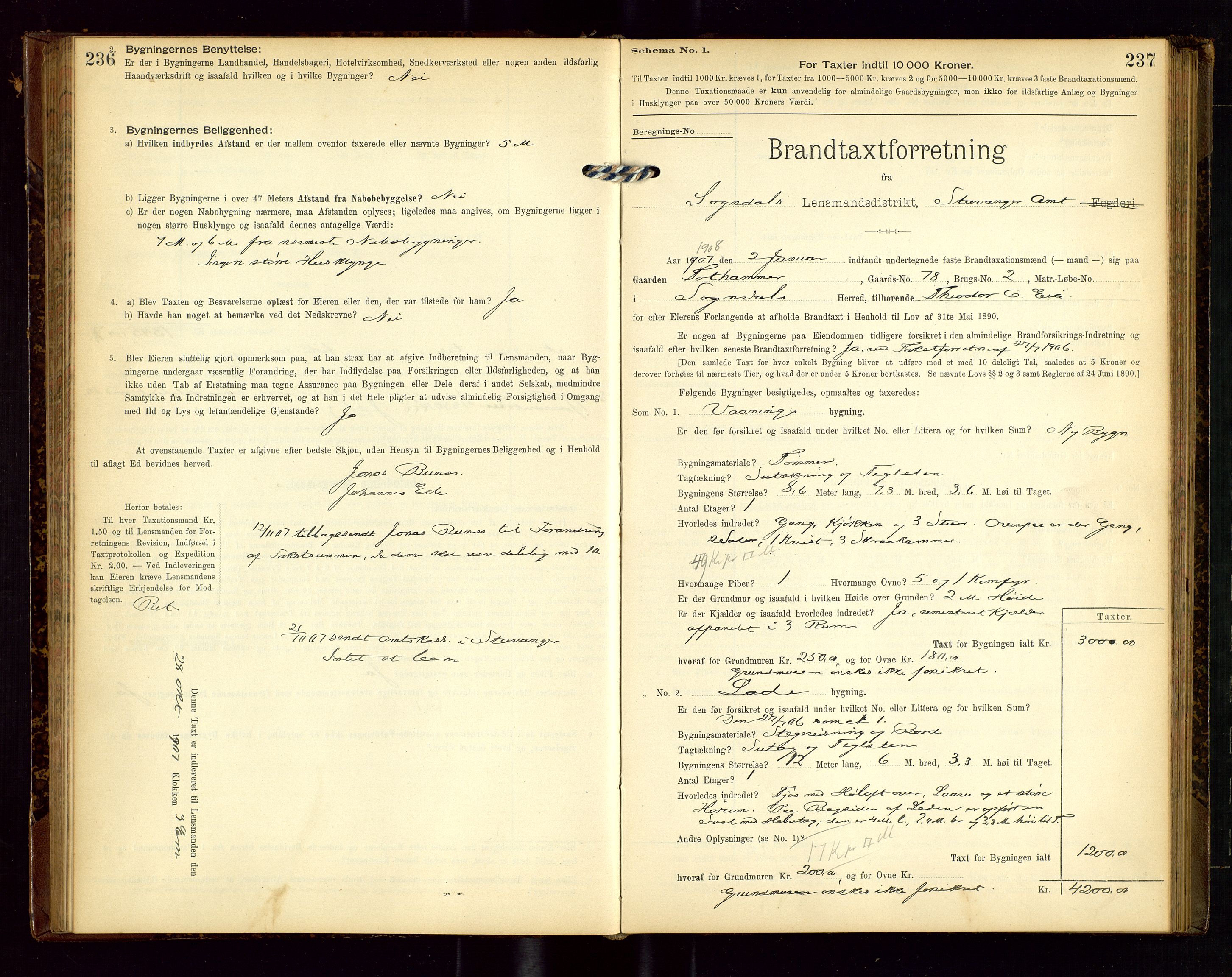 Sokndal lensmannskontor, SAST/A-100417/Gob/L0002: "Brandtaxt-Protokol", 1902-1914, p. 236-237
