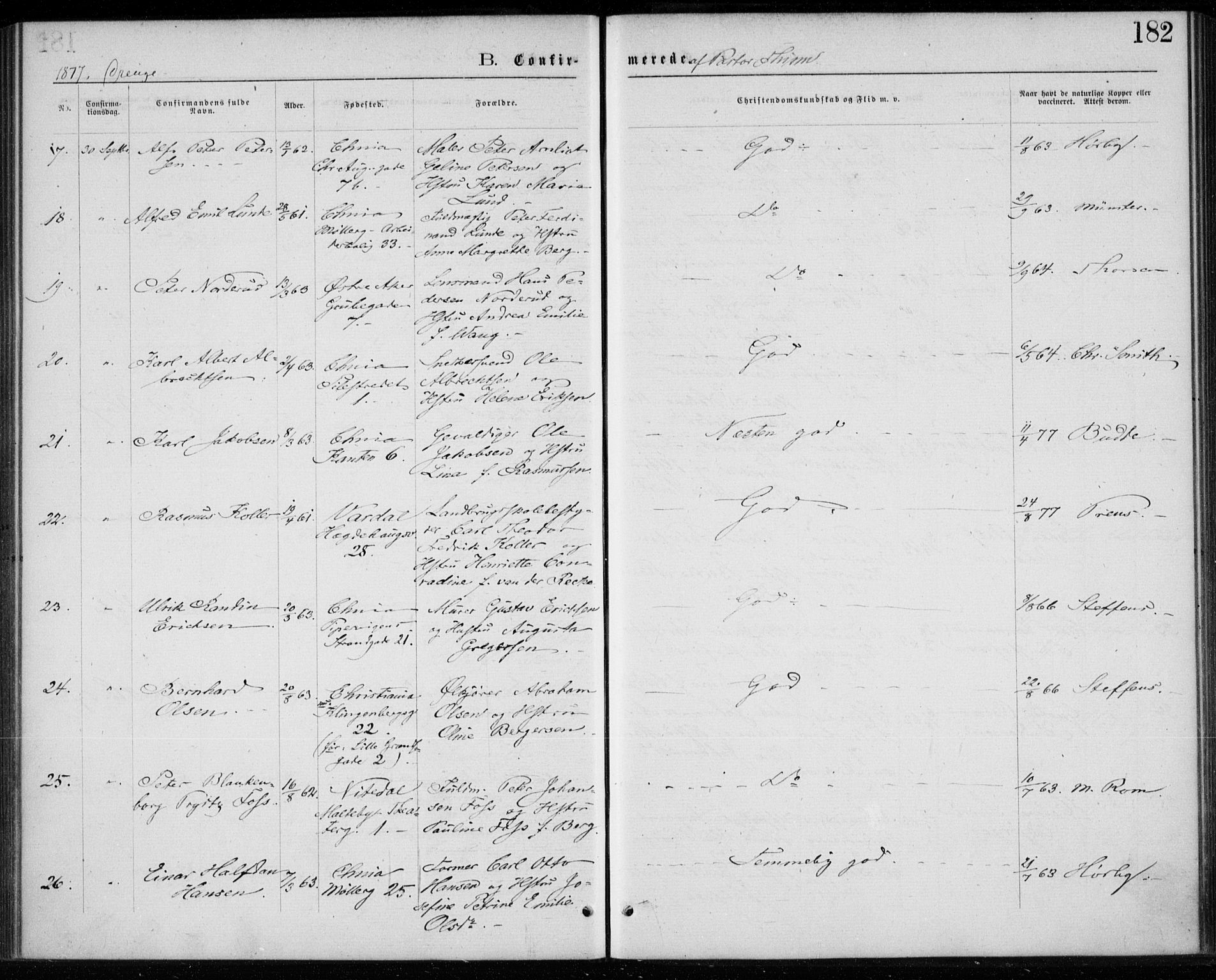 Trefoldighet prestekontor Kirkebøker, AV/SAO-A-10882/F/Fb/L0002: Parish register (official) no. II 2, 1871-1880, p. 182