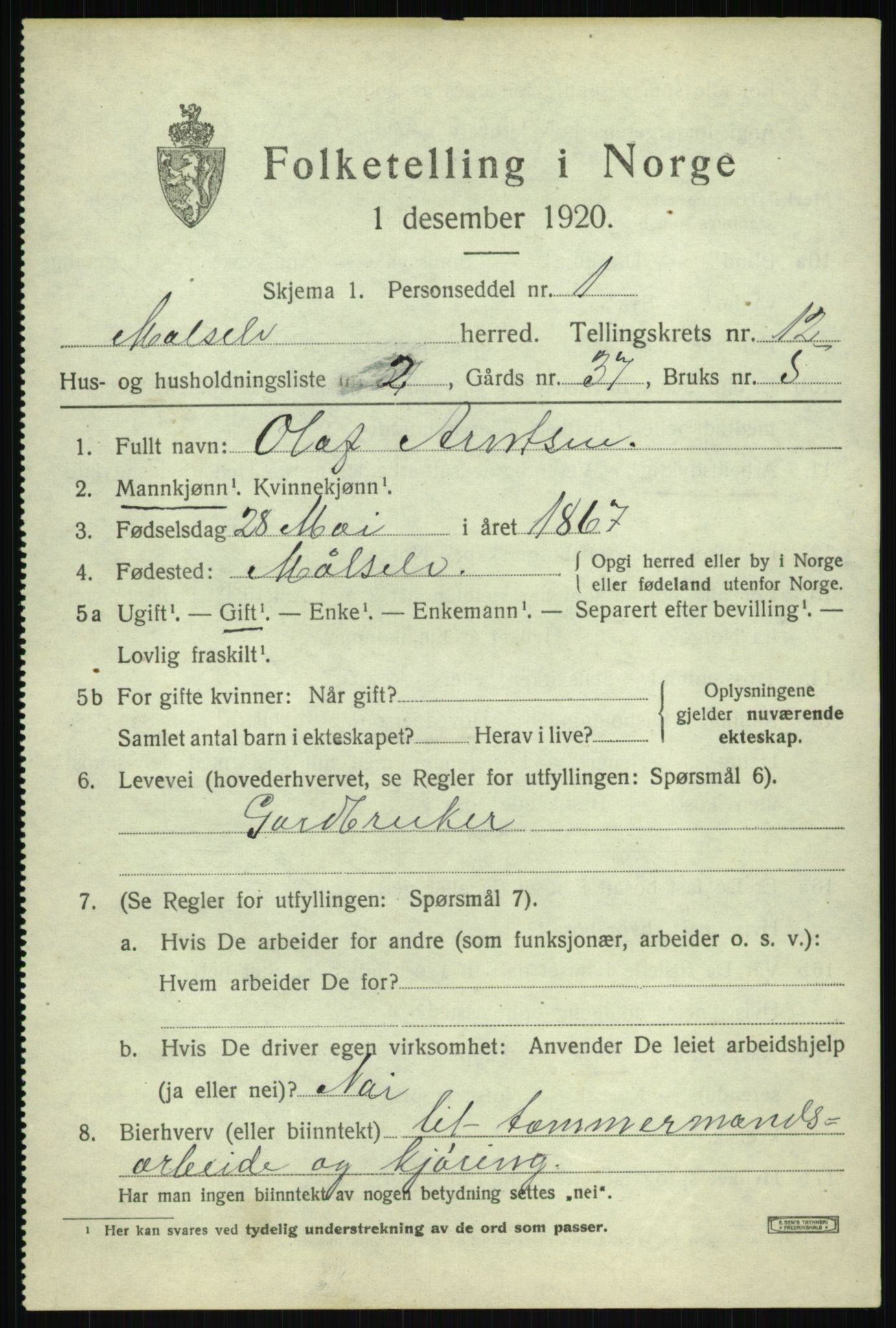 SATØ, 1920 census for Målselv, 1920, p. 6437