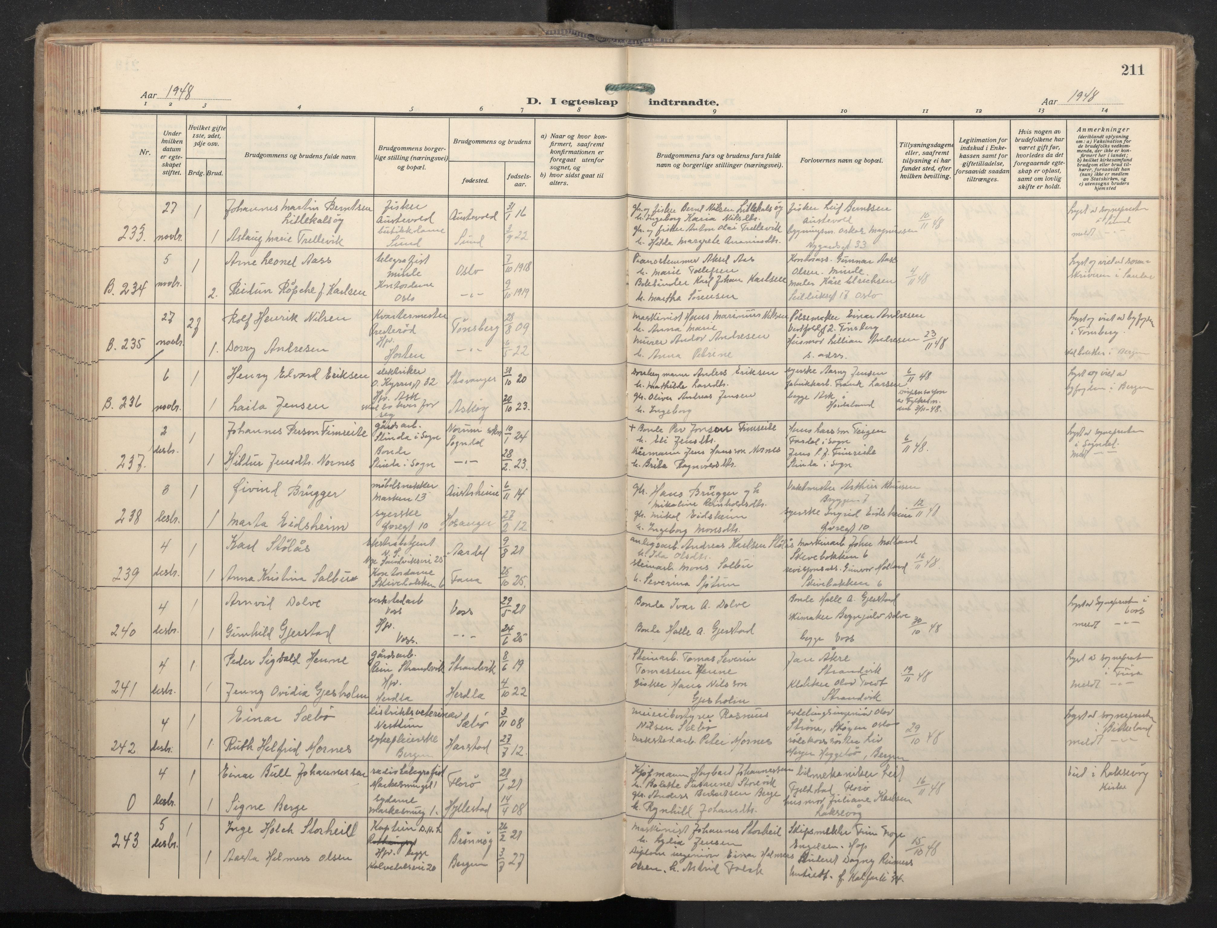 Domkirken sokneprestembete, SAB/A-74801/H/Haa: Parish register (official) no. D 7, 1937-1950, p. 210b-211a