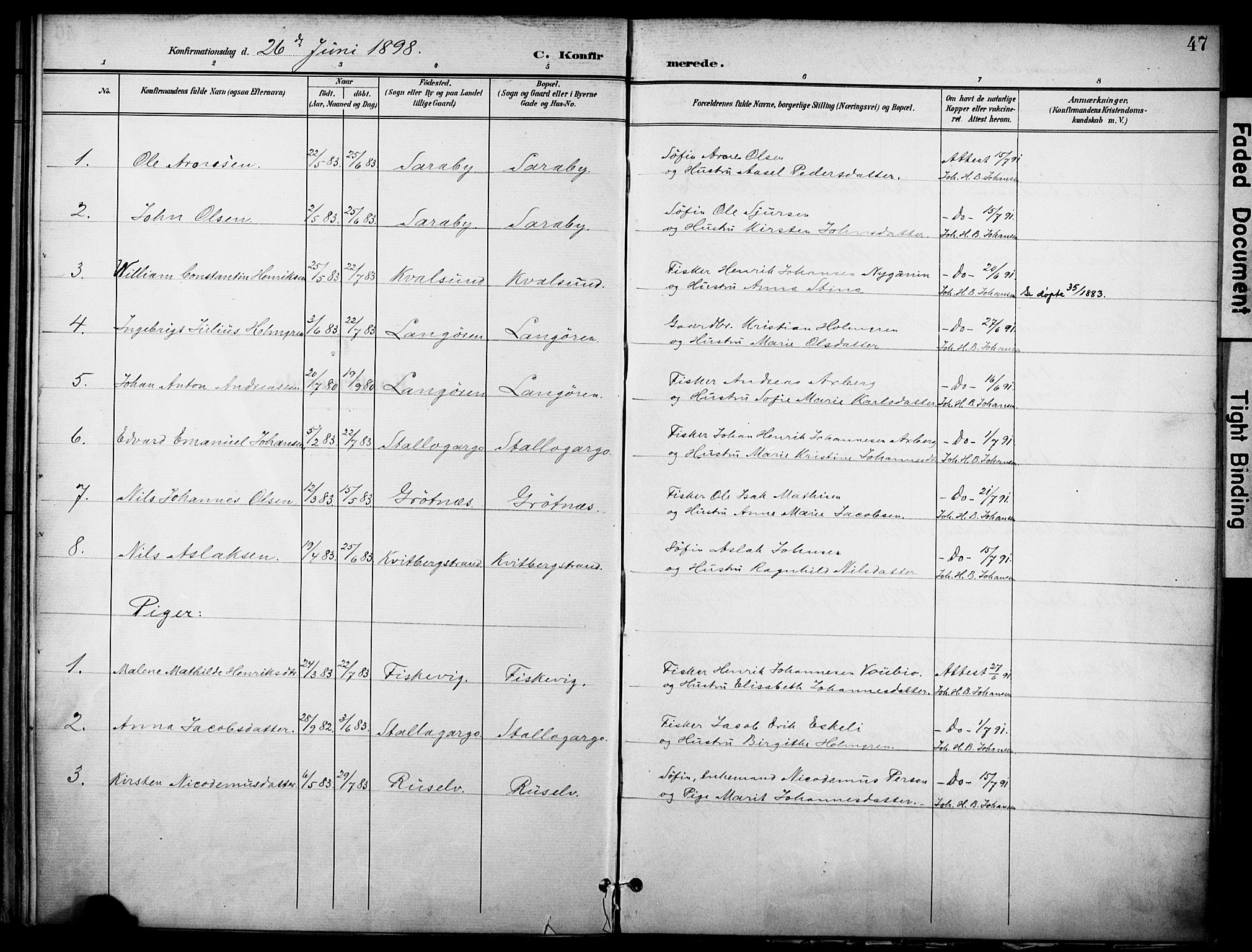 Hammerfest sokneprestkontor, AV/SATØ-S-1347/H/Ha/L0012.kirke: Parish register (official) no. 12, 1898-1908, p. 47