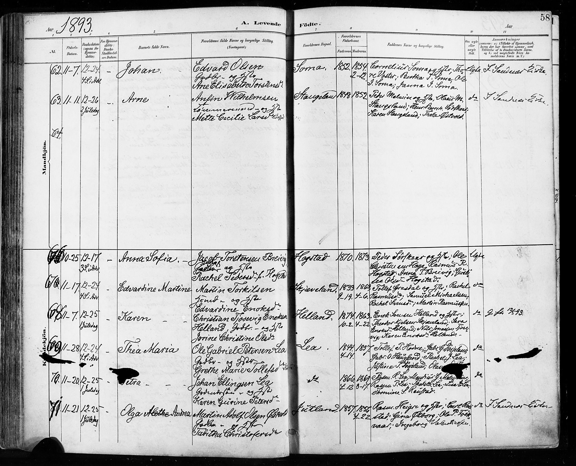 Høyland sokneprestkontor, AV/SAST-A-101799/001/30BA/L0013: Parish register (official) no. A 13.1, 1889-1898, p. 58