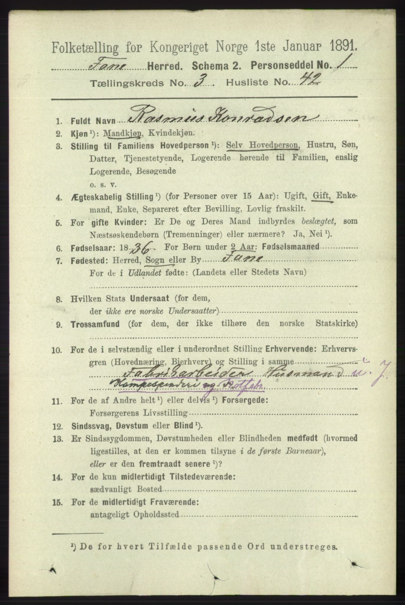 RA, 1891 census for 1249 Fana, 1891, p. 1258