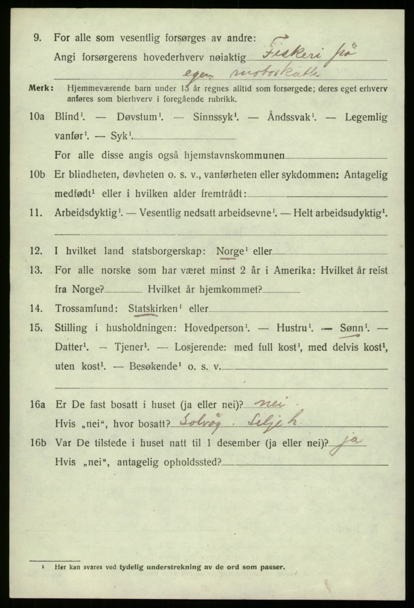 SAB, 1920 census for Selje, 1920, p. 7510