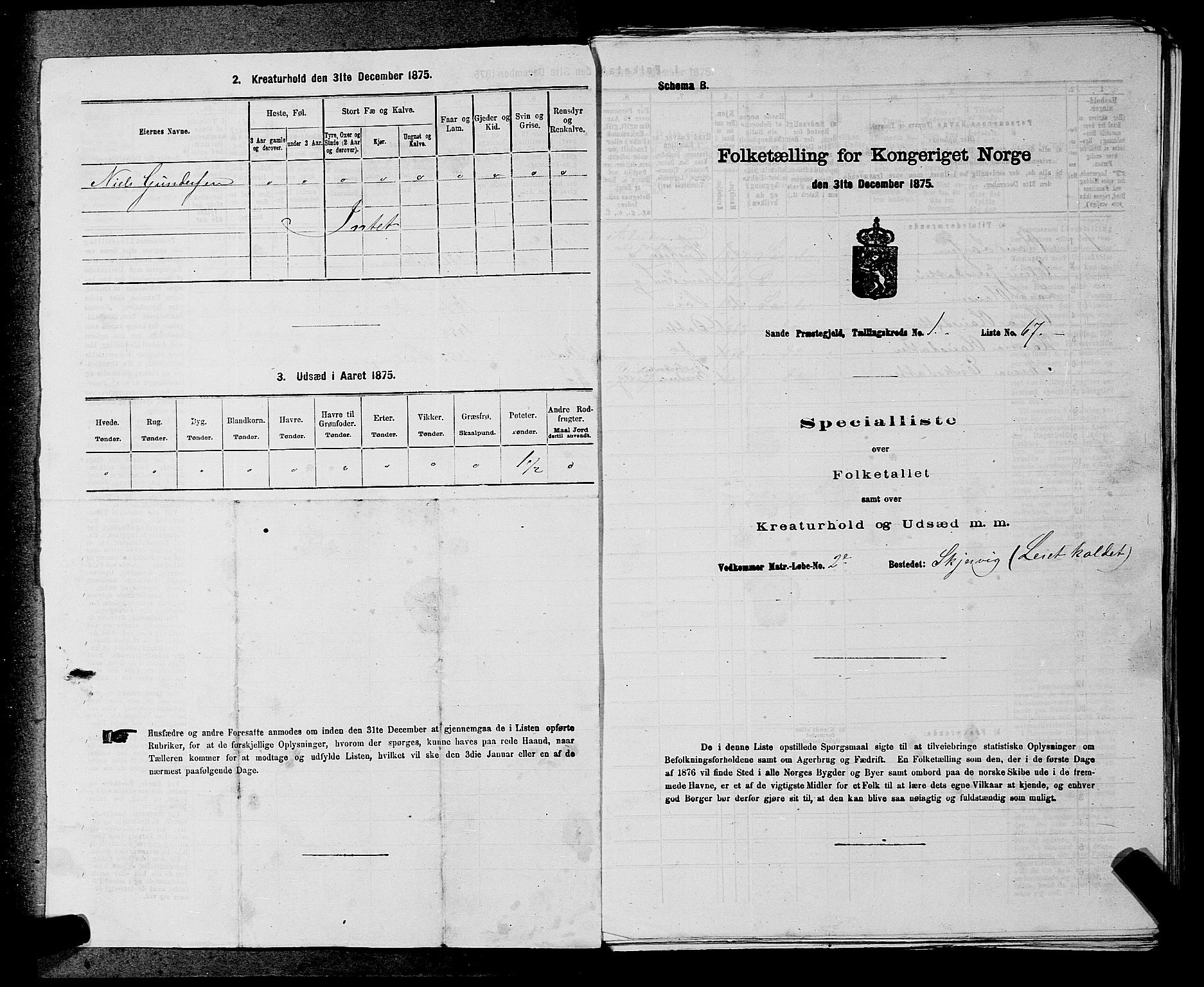 SAKO, 1875 census for 0713P Sande, 1875, p. 46