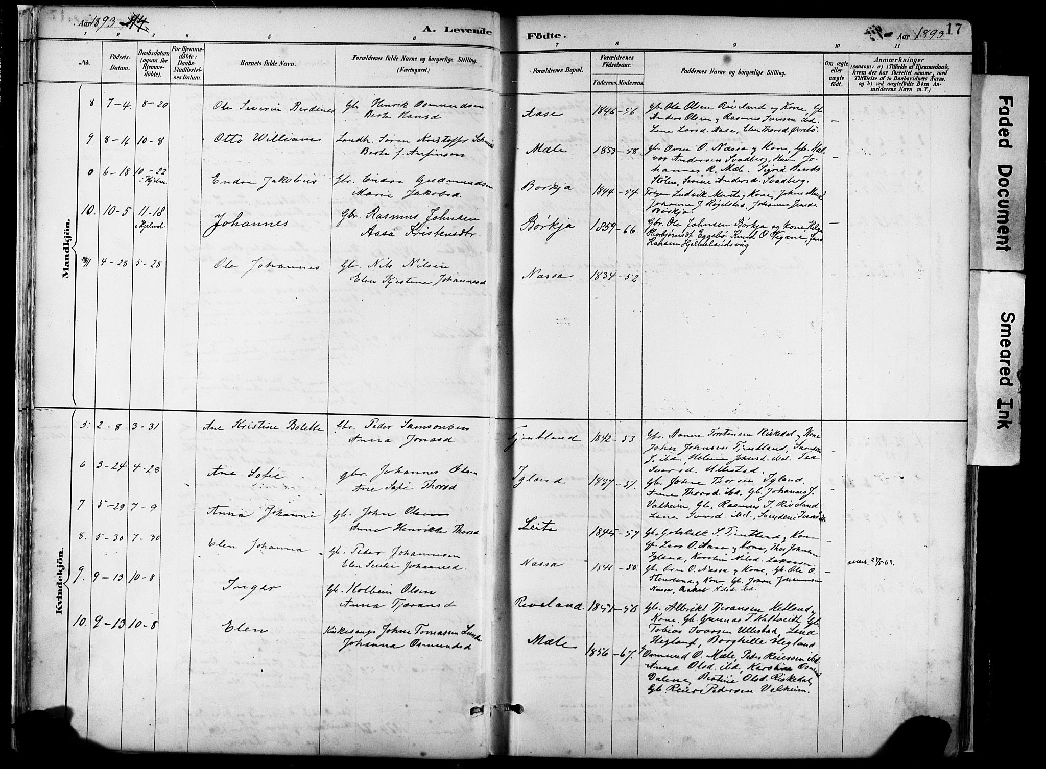 Hjelmeland sokneprestkontor, AV/SAST-A-101843/02/A/L0001: Parish register (official) no. A 16, 1887-1926, p. 17