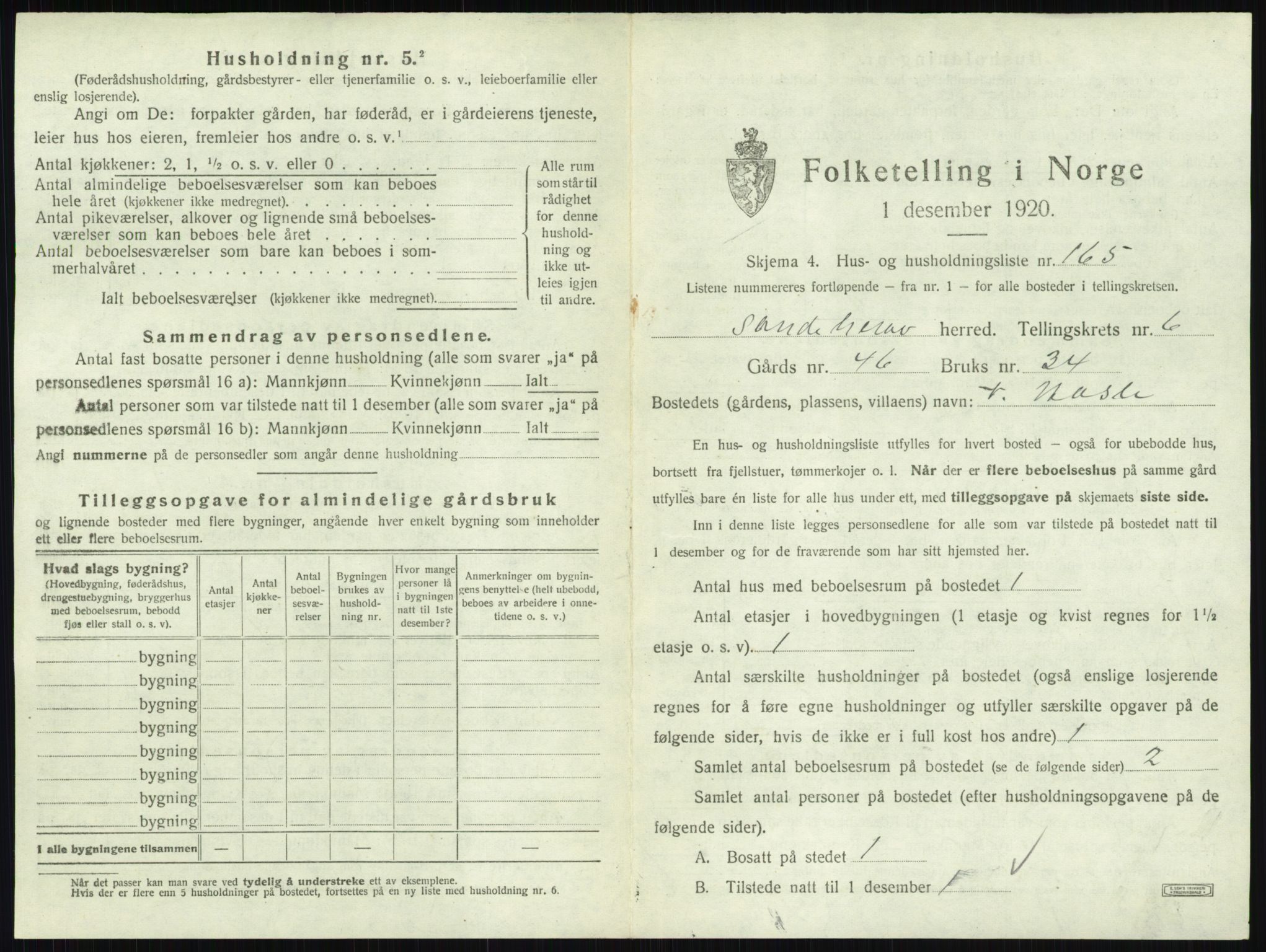 SAKO, 1920 census for Sandeherred, 1920, p. 1442