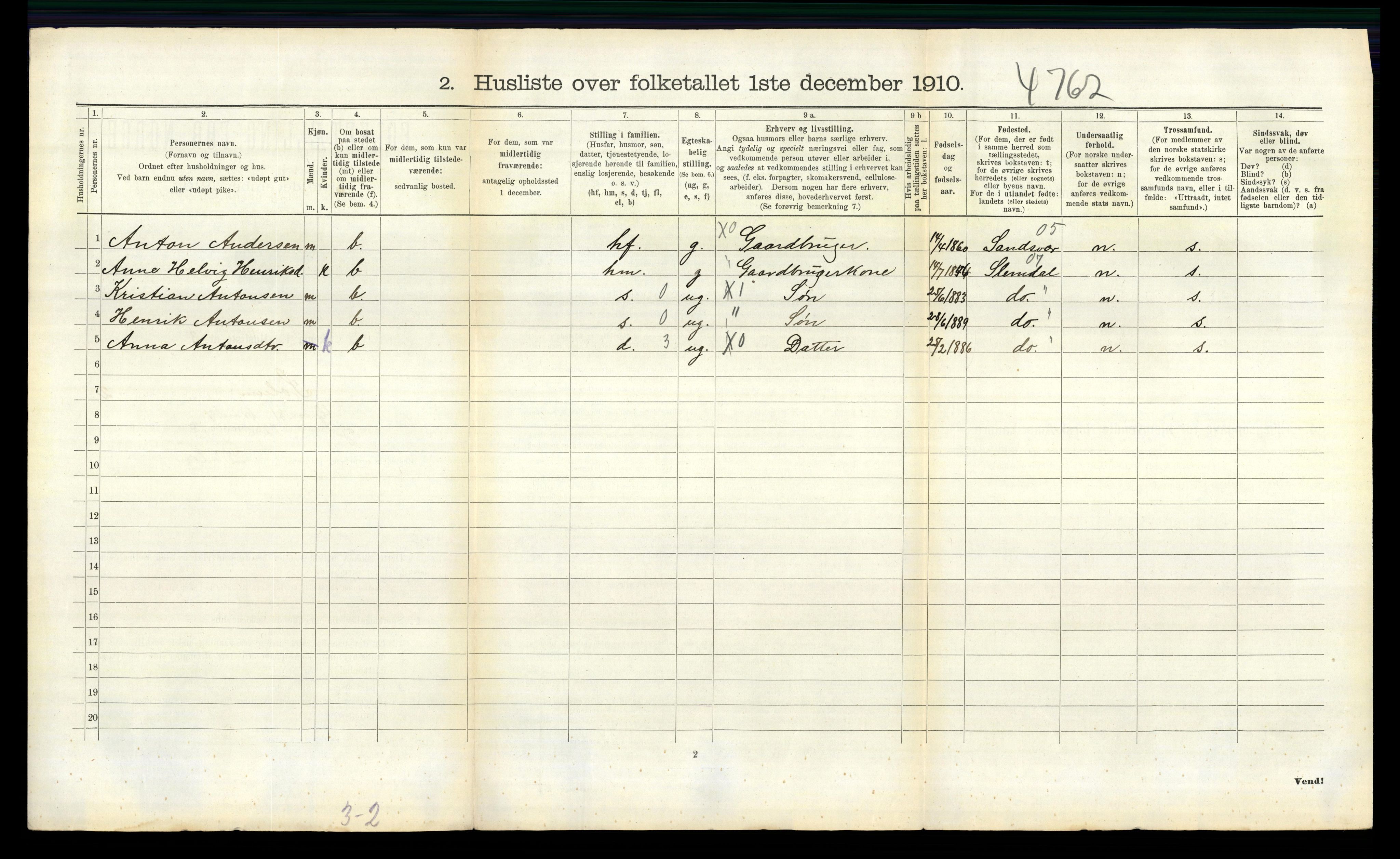 RA, 1910 census for Solum, 1910, p. 546