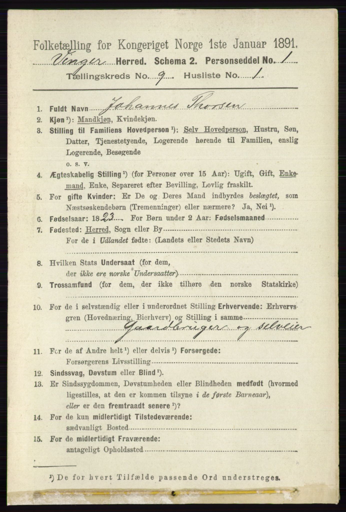 RA, 1891 census for 0421 Vinger, 1891, p. 4363