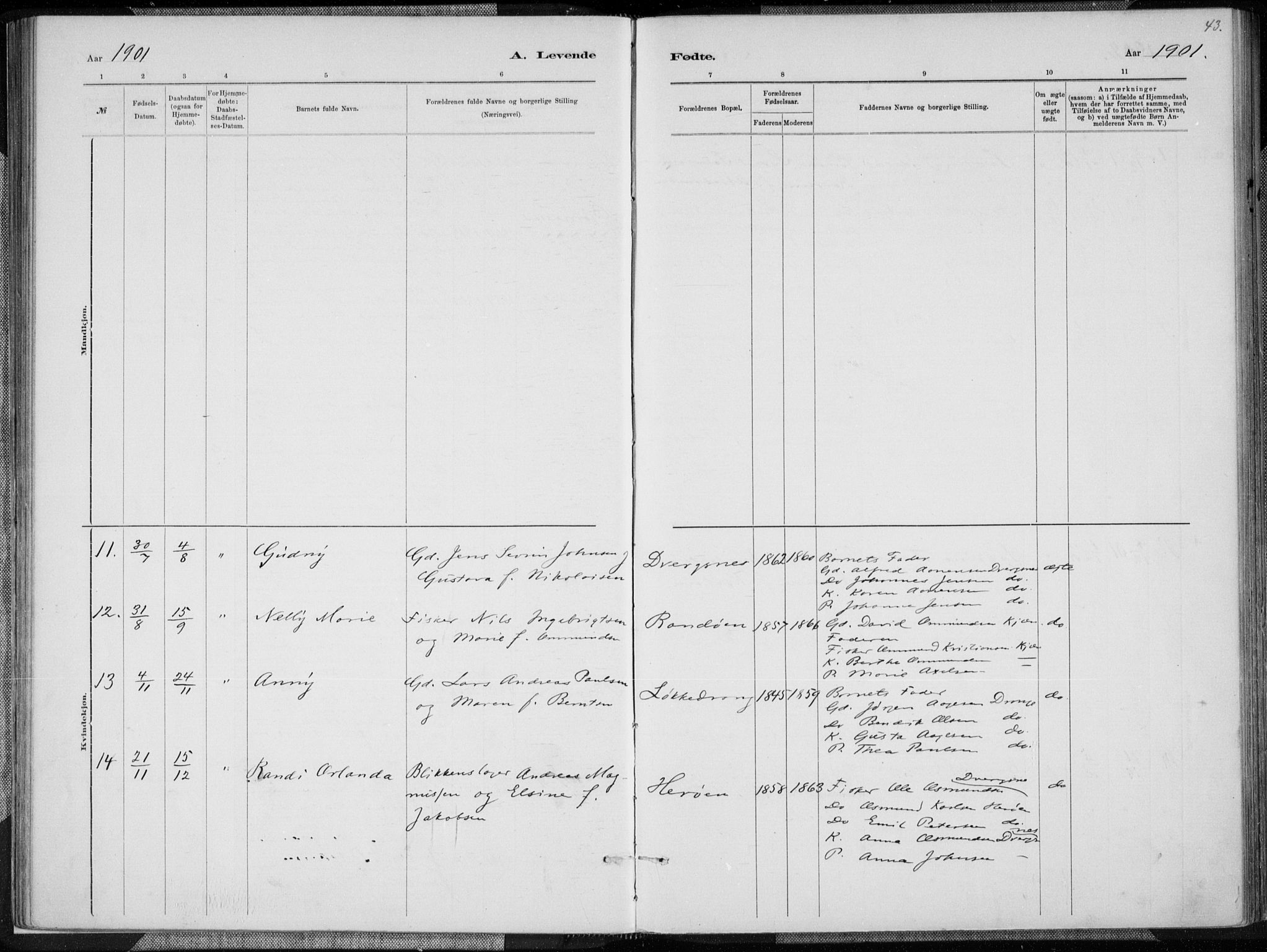 Oddernes sokneprestkontor, AV/SAK-1111-0033/F/Fa/Fab/L0002: Parish register (official) no. A 2, 1884-1903, p. 43