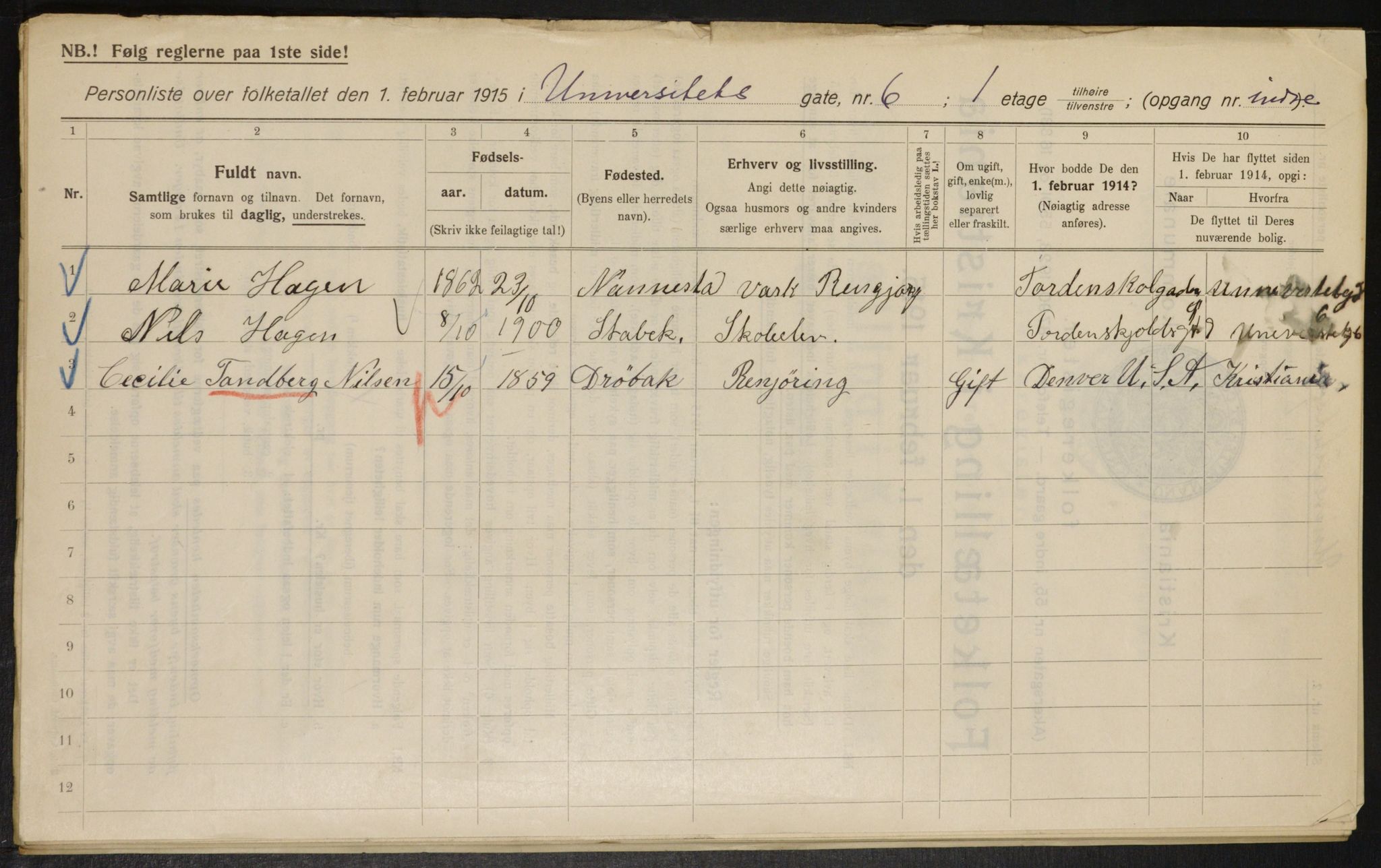 OBA, Municipal Census 1915 for Kristiania, 1915, p. 120626