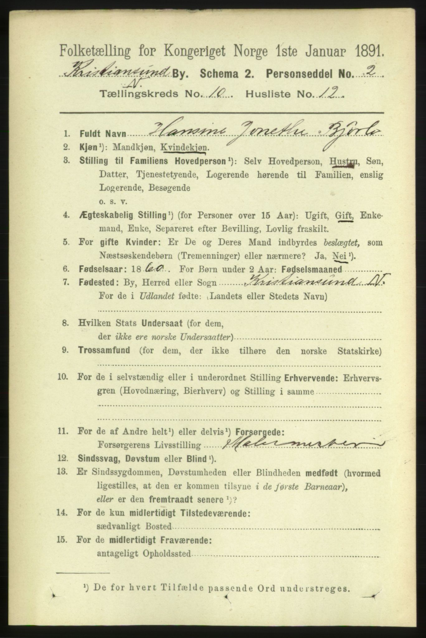 RA, 1891 census for 1503 Kristiansund, 1891, p. 8333