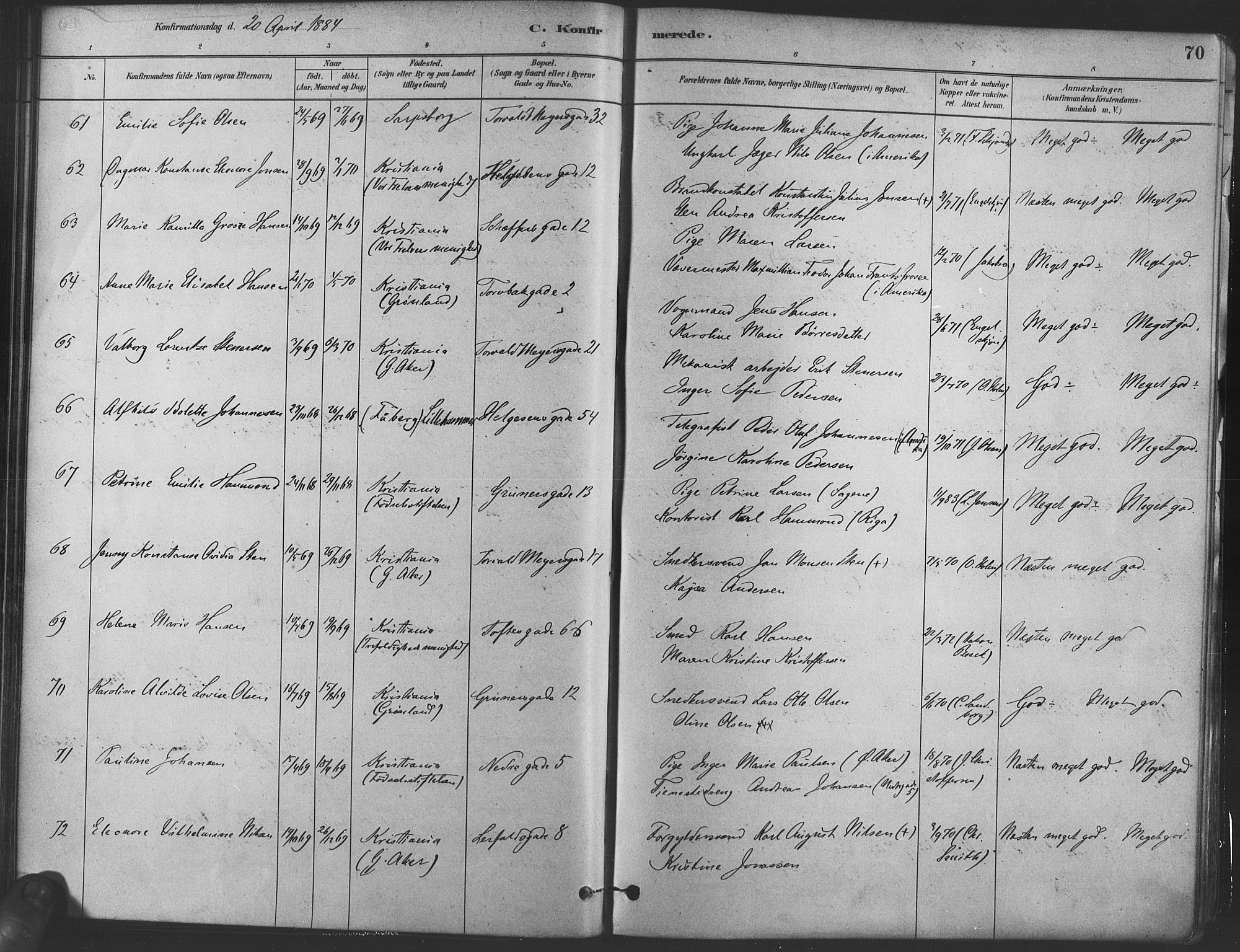 Paulus prestekontor Kirkebøker, SAO/A-10871/F/Fa/L0004: Parish register (official) no. 4, 1879-1891, p. 70