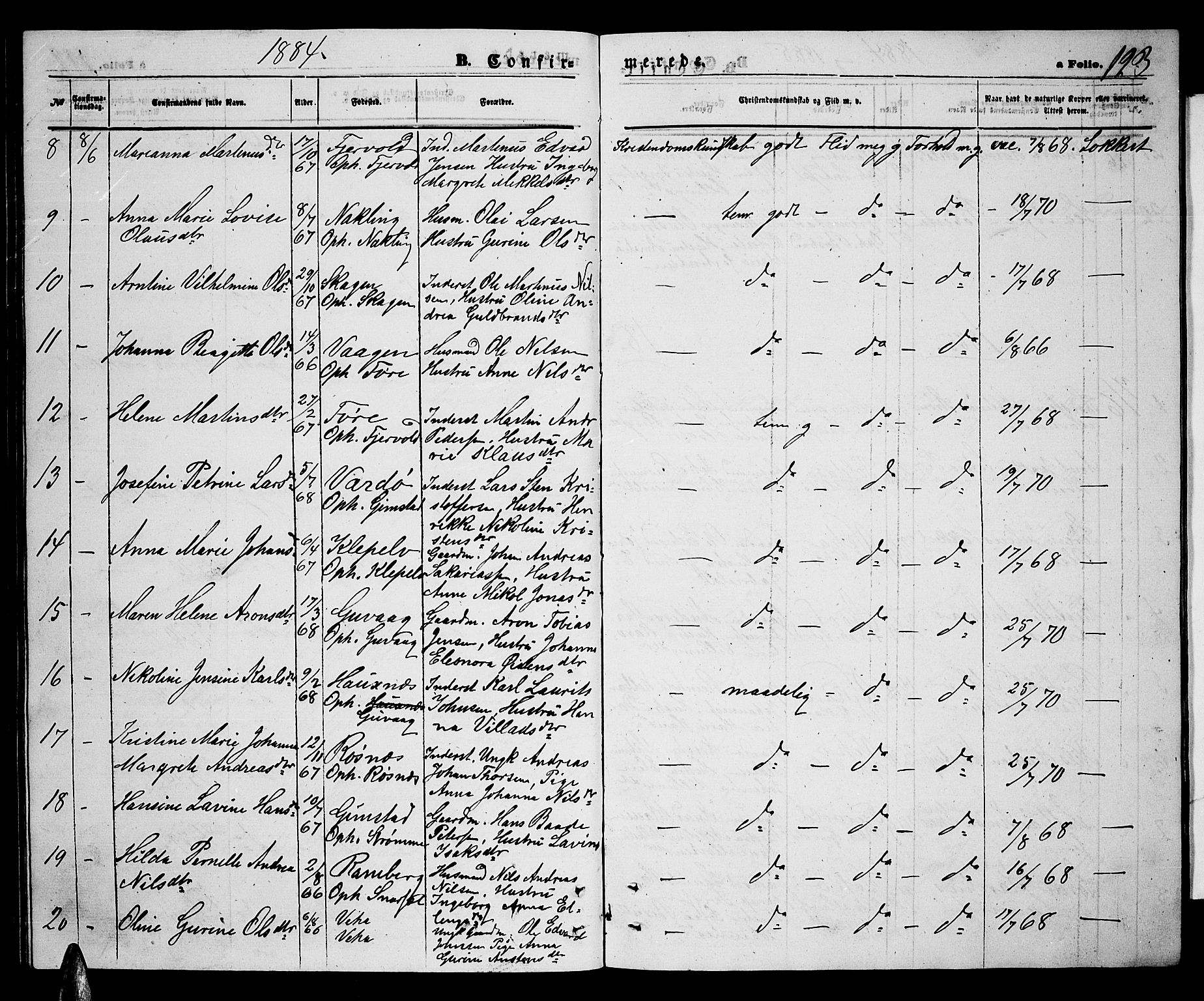 Ministerialprotokoller, klokkerbøker og fødselsregistre - Nordland, AV/SAT-A-1459/891/L1314: Parish register (copy) no. 891C03, 1870-1885, p. 123