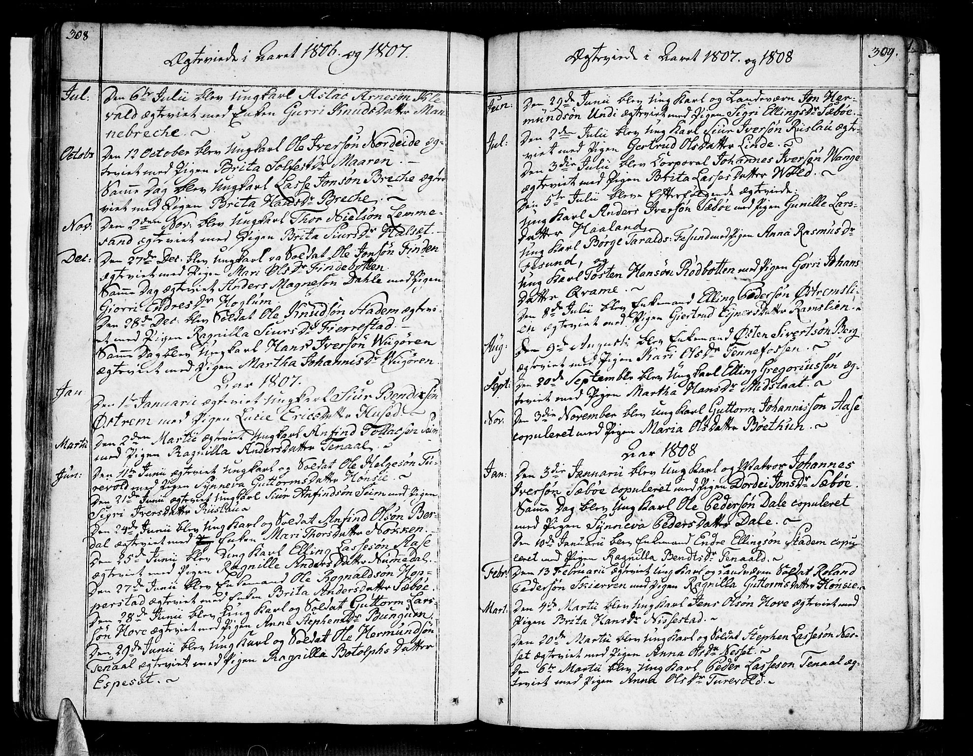 Vik sokneprestembete, SAB/A-81501: Parish register (official) no. A 5, 1787-1820, p. 308-309