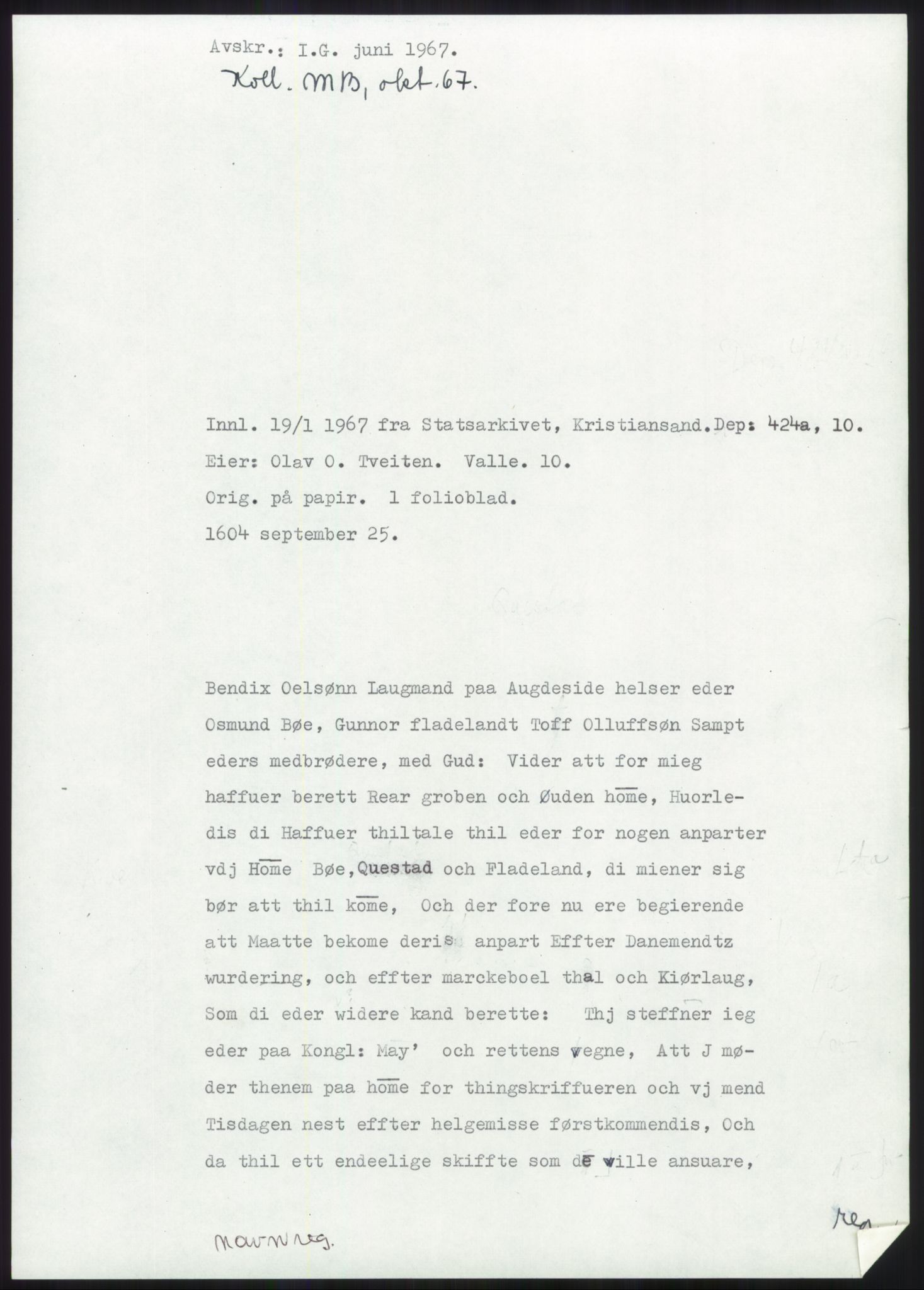 Samlinger til kildeutgivelse, Diplomavskriftsamlingen, RA/EA-4053/H/Ha, p. 20