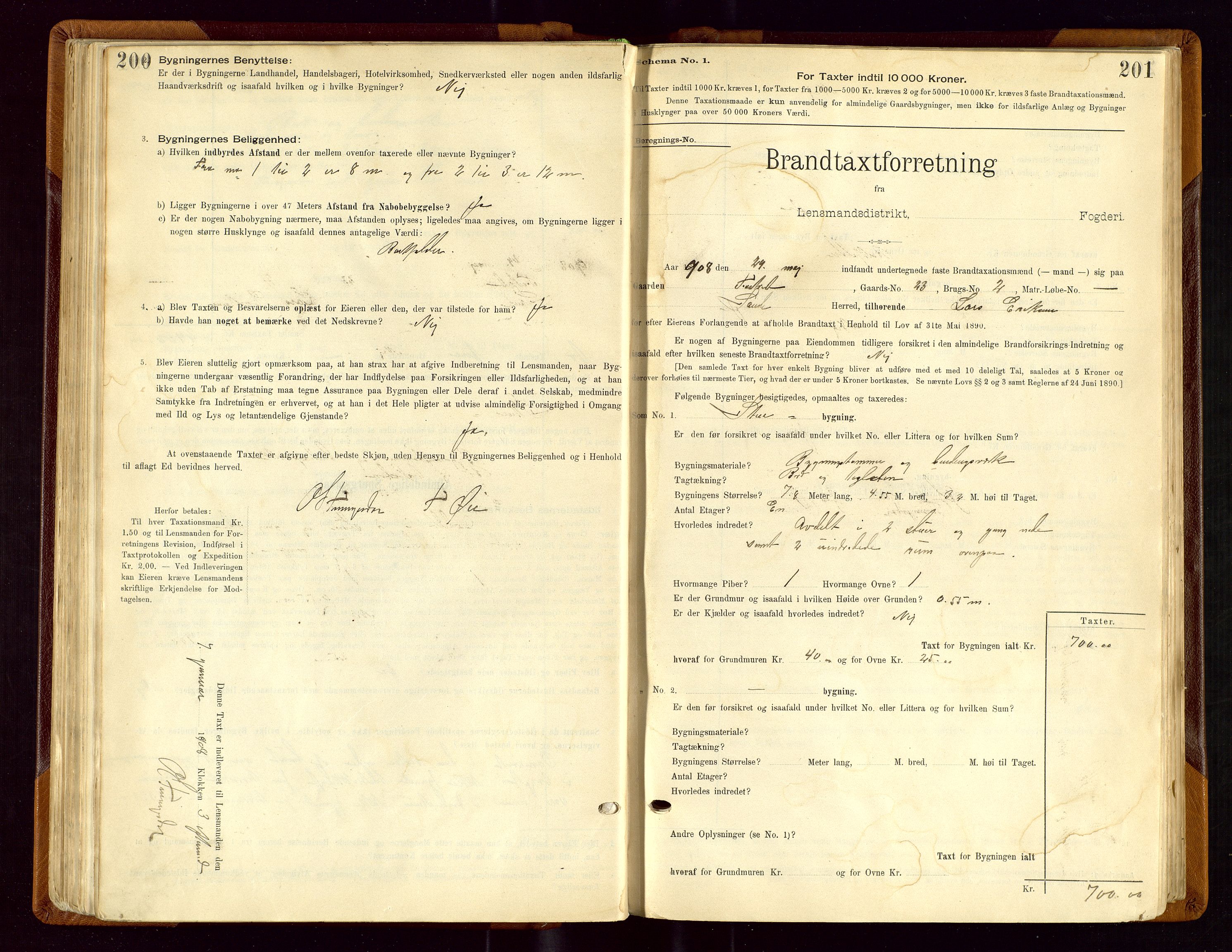 Sauda lensmannskontor, SAST/A-100177/Gob/L0001: Branntakstprotokoll - skjematakst, 1894-1914, p. 200-201