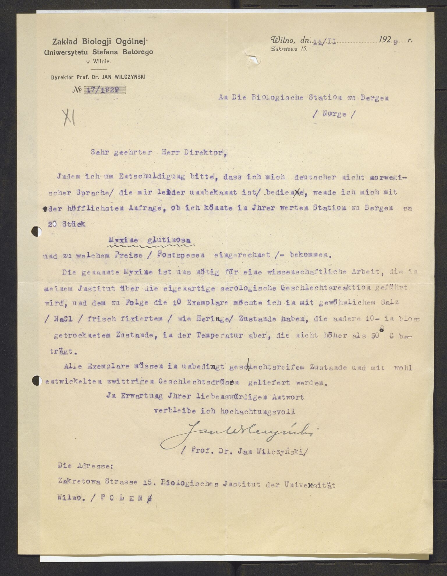 Bergens Museum, AV/SAB-A-17301/13/D/L0002: Korrespondanse , 1928-1940, p. 291