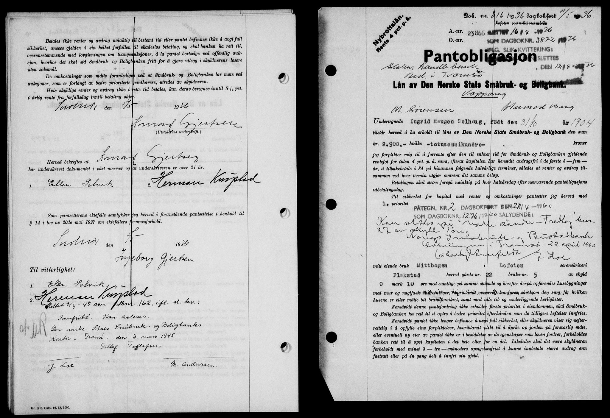 Lofoten sorenskriveri, SAT/A-0017/1/2/2C/L0033b: Mortgage book no. 33b, 1936-1936, Diary no: : 816/1936