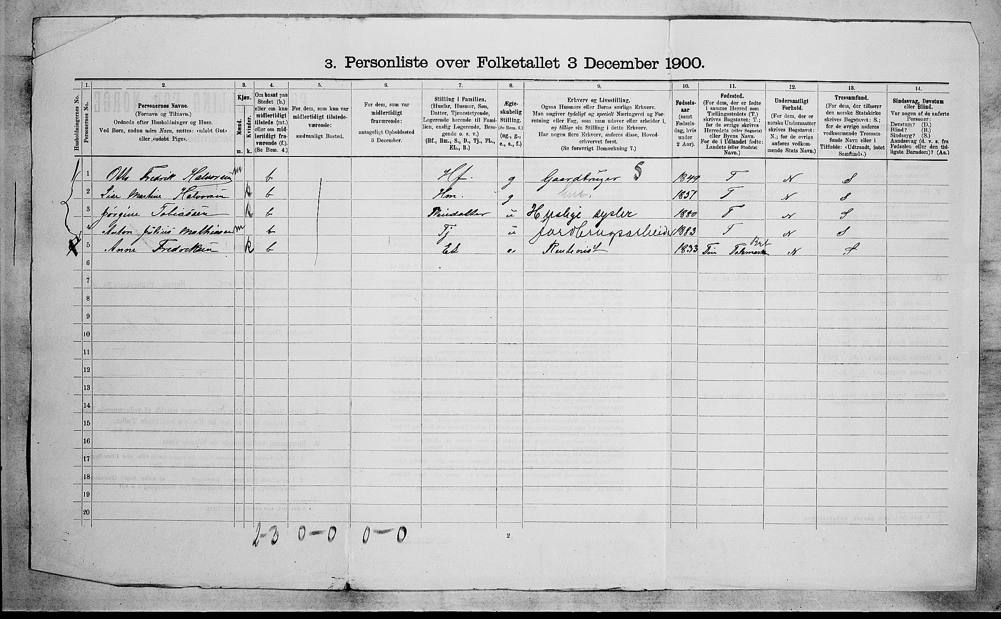 RA, 1900 census for Borre, 1900, p. 263