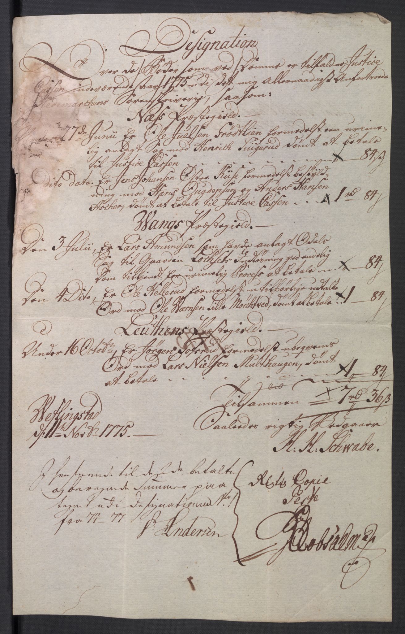 Rentekammeret inntil 1814, Reviderte regnskaper, Mindre regnskaper, RA/EA-4068/Rb/L0014: Opplands amt, 1771-1779, p. 98