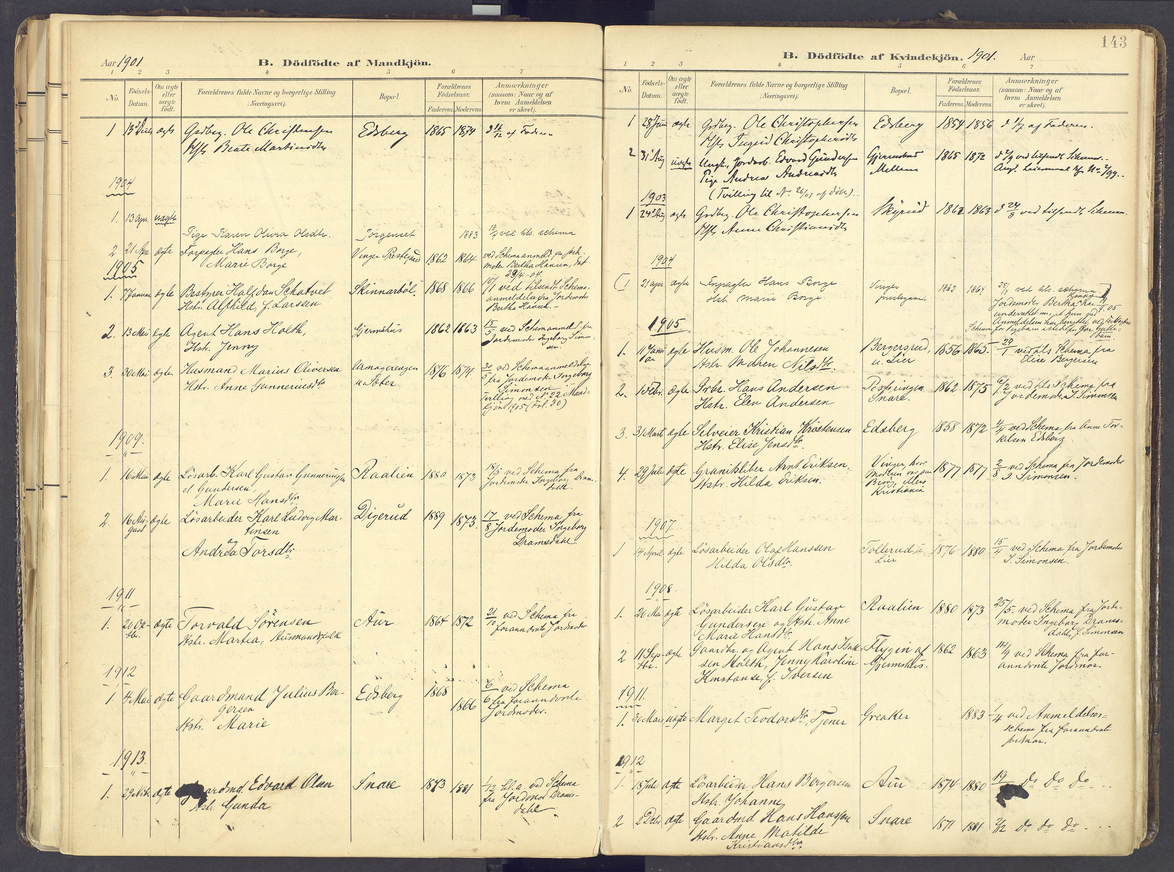 Vinger prestekontor, SAH/PREST-024/H/Ha/Haa/L0017: Parish register (official) no. 17, 1901-1927, p. 143