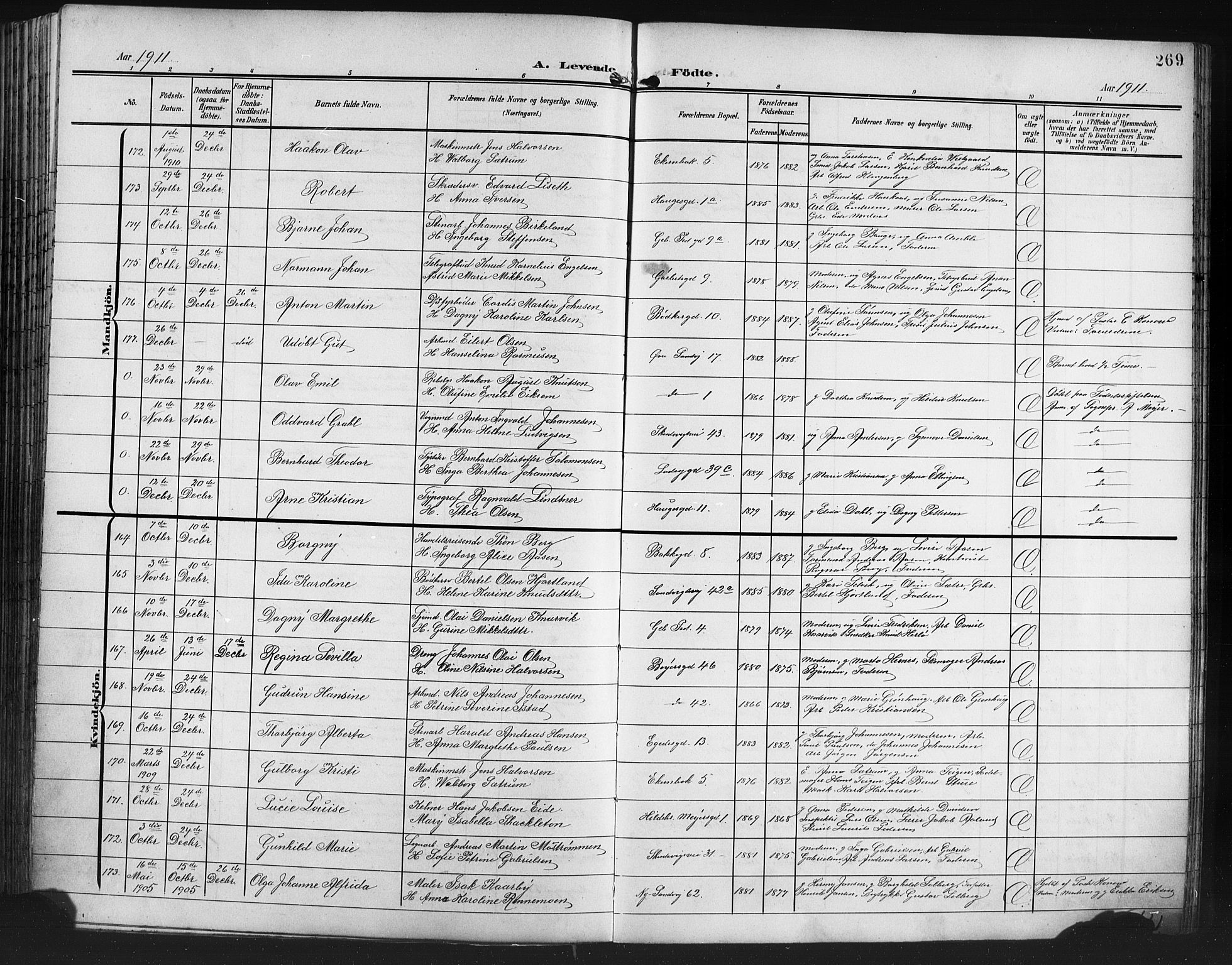 Sandviken Sokneprestembete, SAB/A-77601/H/Hb/L0004: Parish register (copy) no. B 1, 1901-1914, p. 269