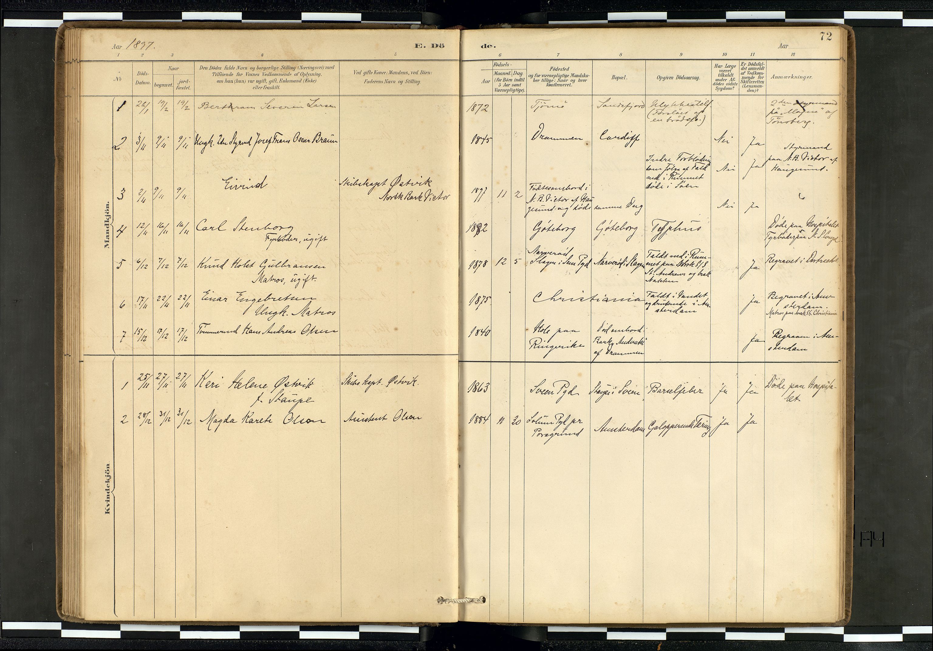 Den norske sjømannsmisjon i utlandet/Hollandske havner (Amsterdam-Rotterdam-Europort), AV/SAB-SAB/PA-0106/H/Ha/Haa/L0002: Parish register (official) no. A 2, 1887-1907, p. 71b-72a