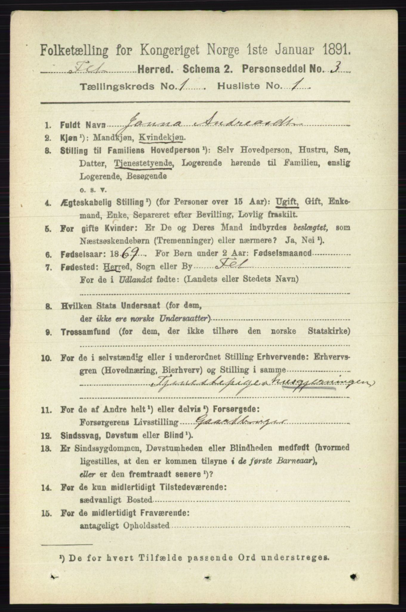 RA, 1891 census for 0227 Fet, 1891, p. 81